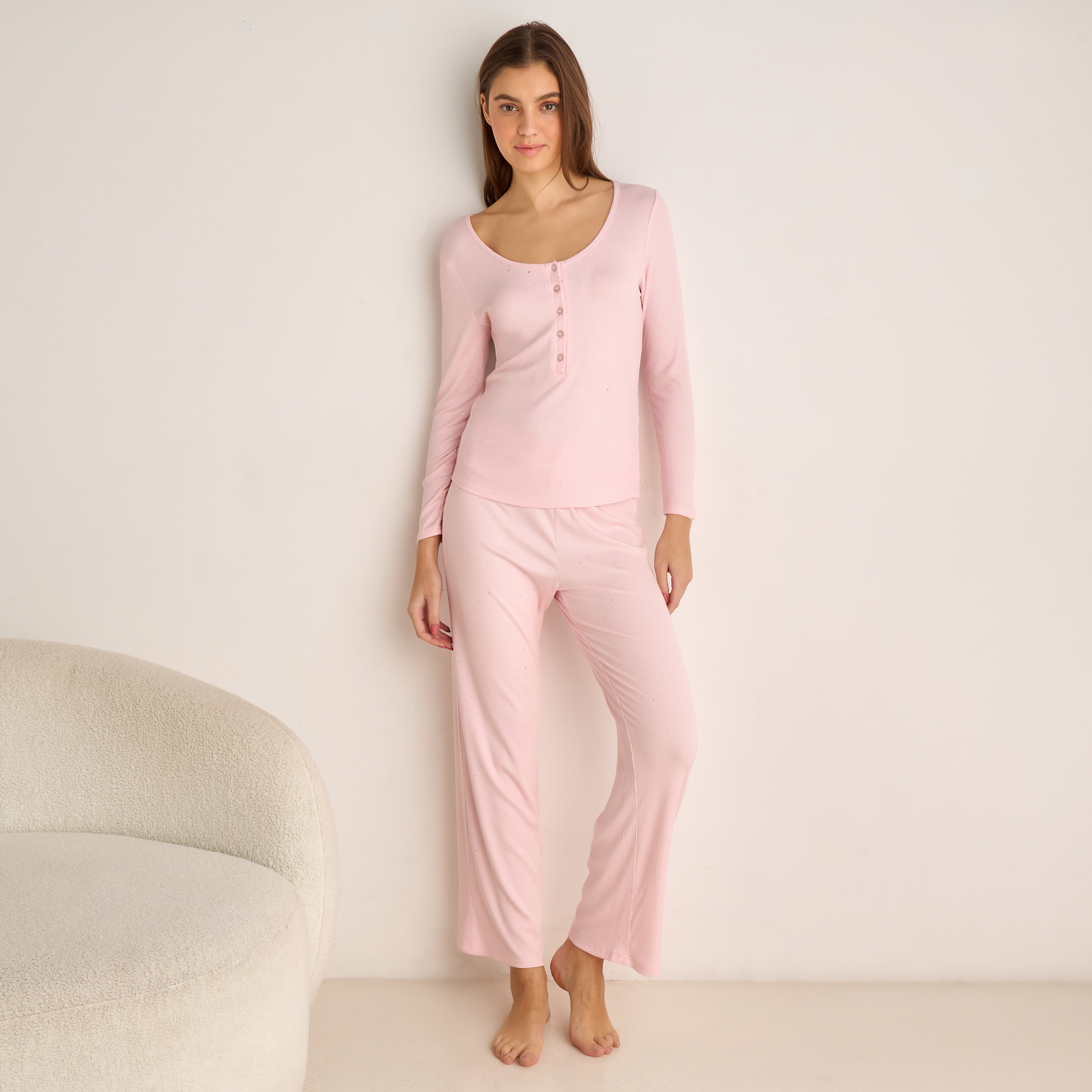 Pyjama Set Button-Down T-shirt and Pants-women-clothing-nightwear-pyjamas-longsets-image-1