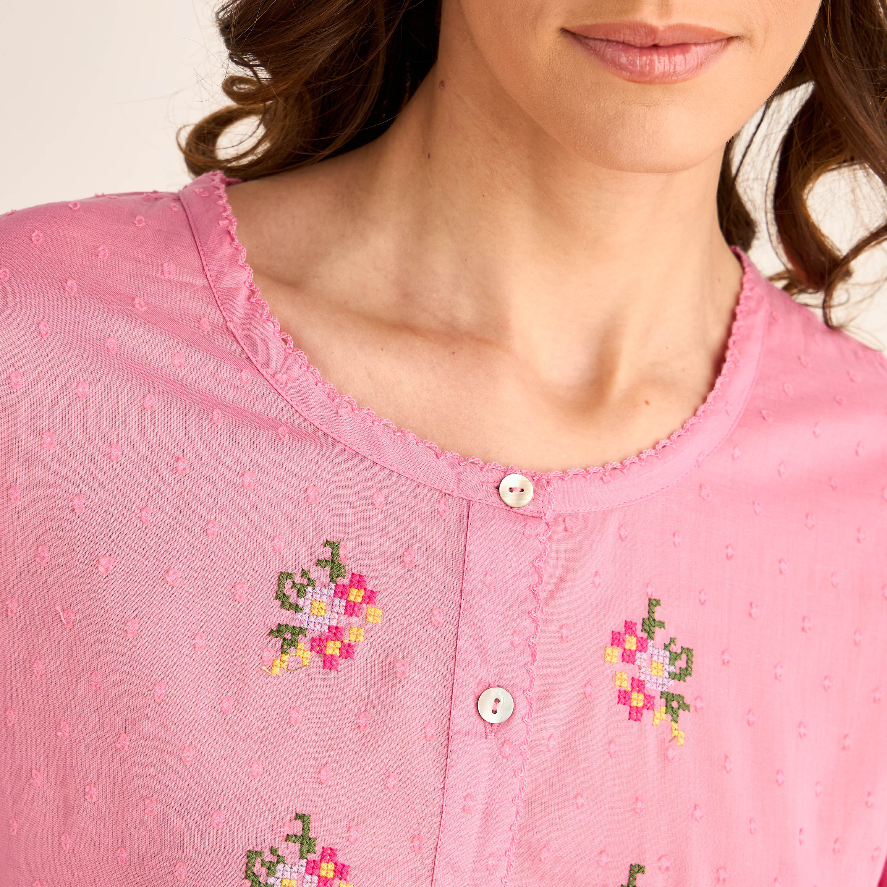 قميص نوم مطرز بأكمام 3/4-women-clothing-nightwear-nighties-image-4