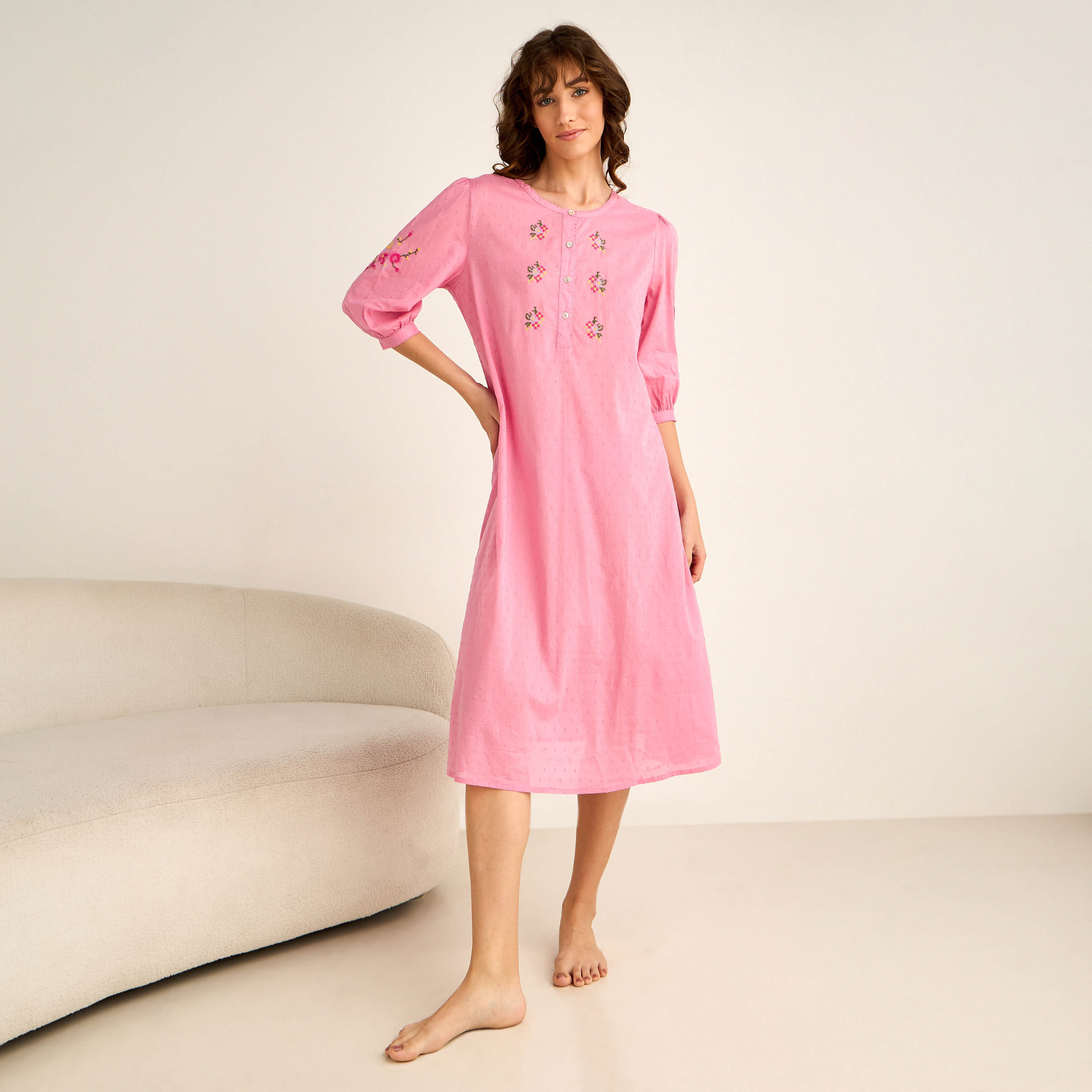 قميص نوم مطرز بأكمام 3/4-women-clothing-nightwear-nighties-image-5