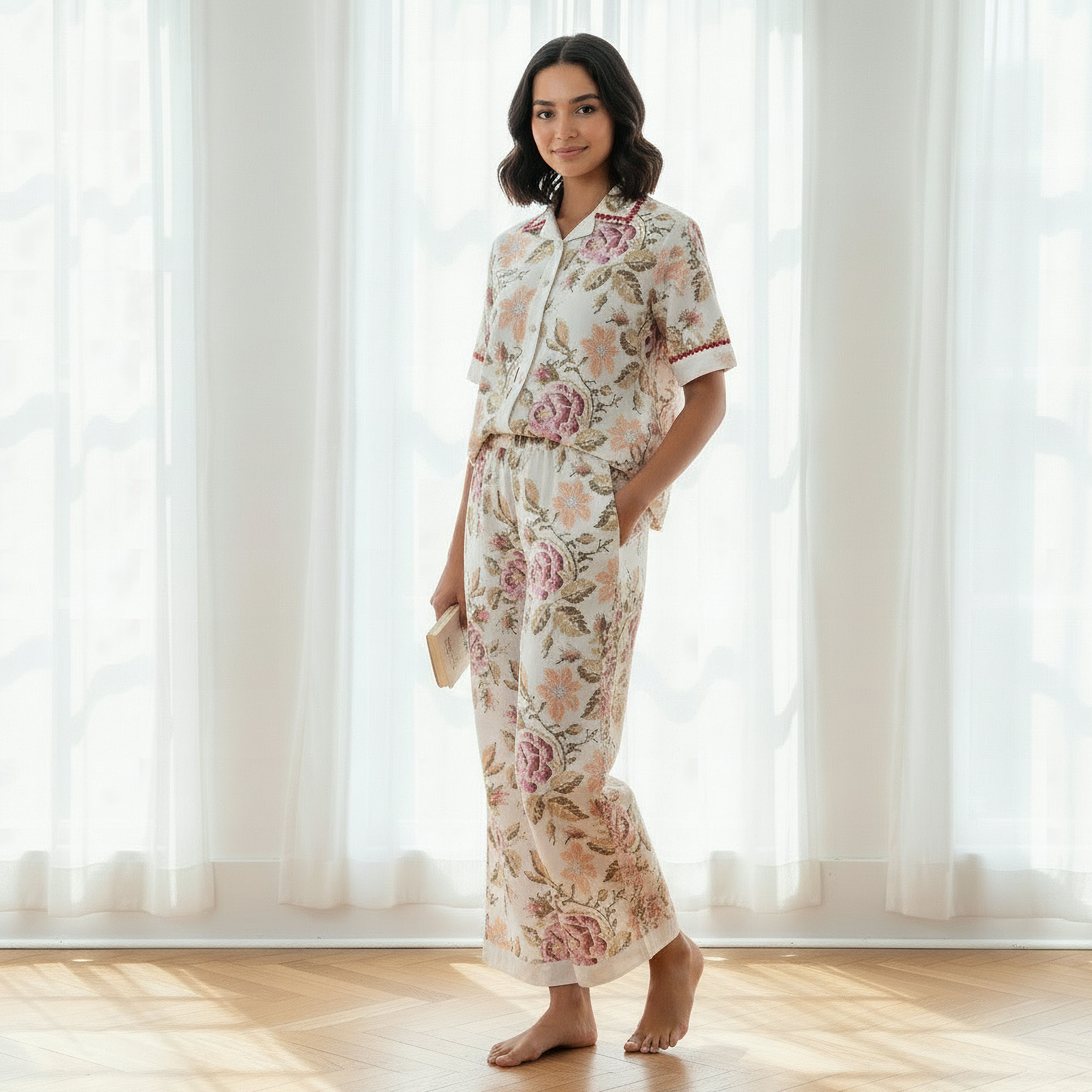 Pyjama Set Shirt & Trousers Cotton-women-clothing-nightwear-pyjamas-longsets-image-1