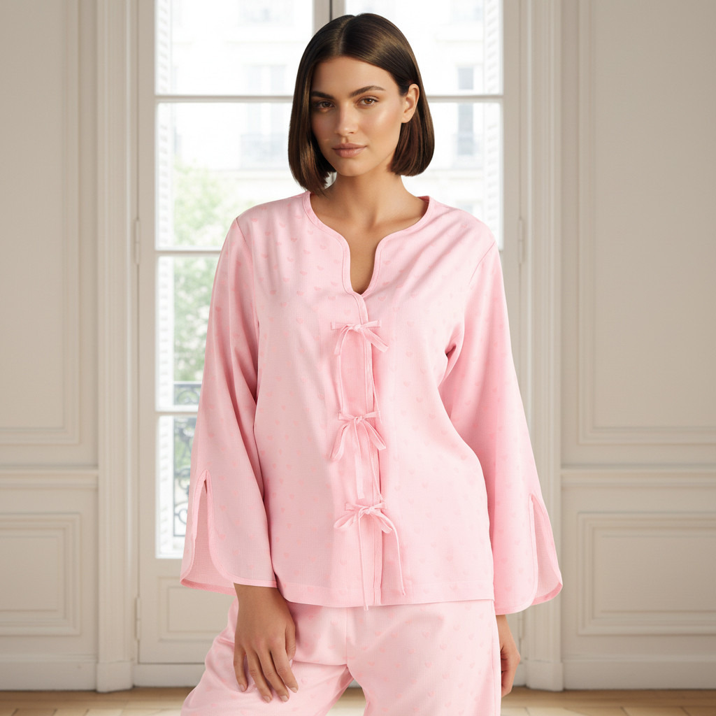 Pyjama Set Bow Accent Top & Trousers-women-clothing-nightwear-pyjamas-longsets-image-2