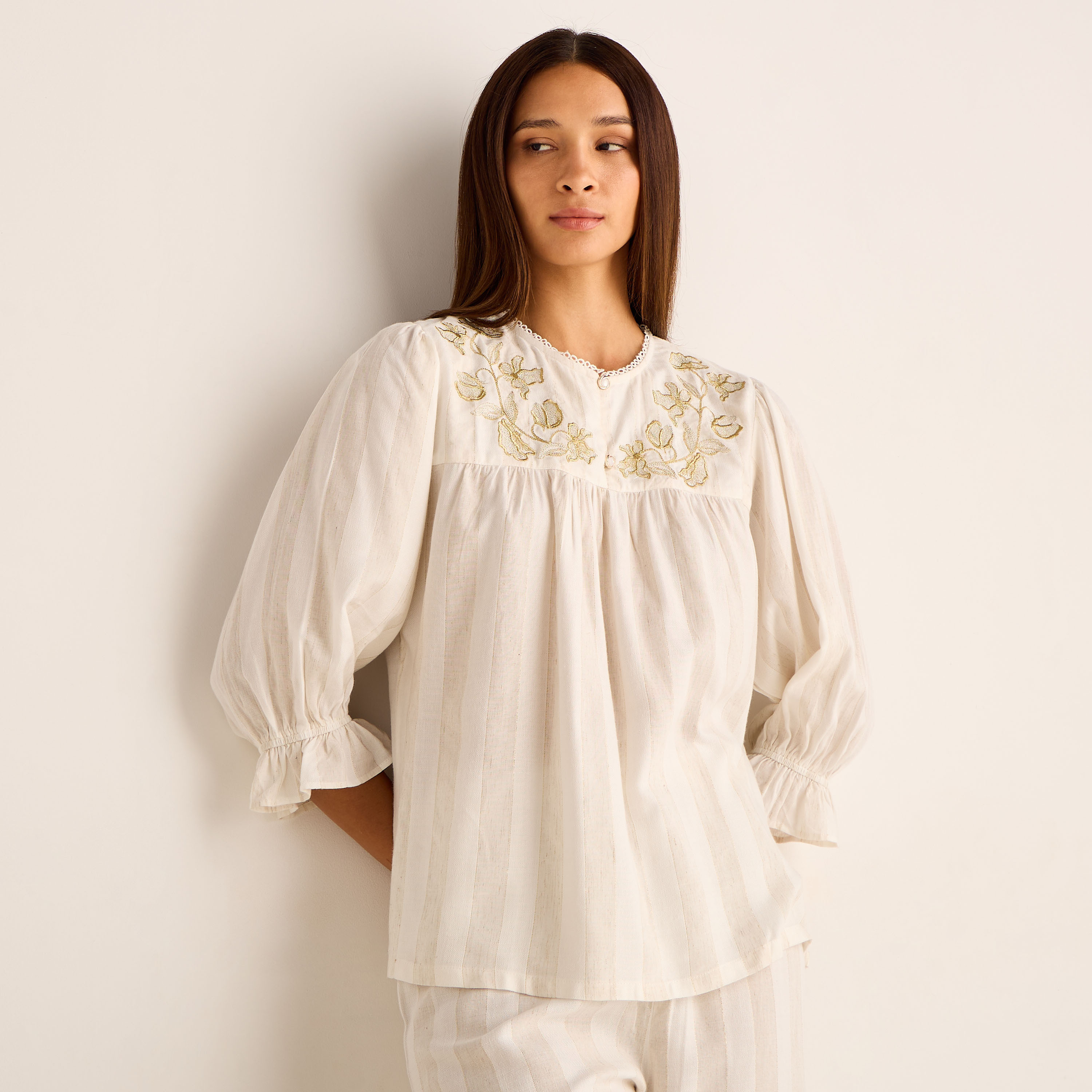 Pyjama Set Linen Blend Top & Trousers-women-clothing-nightwear-pyjamas-longsets-image-2