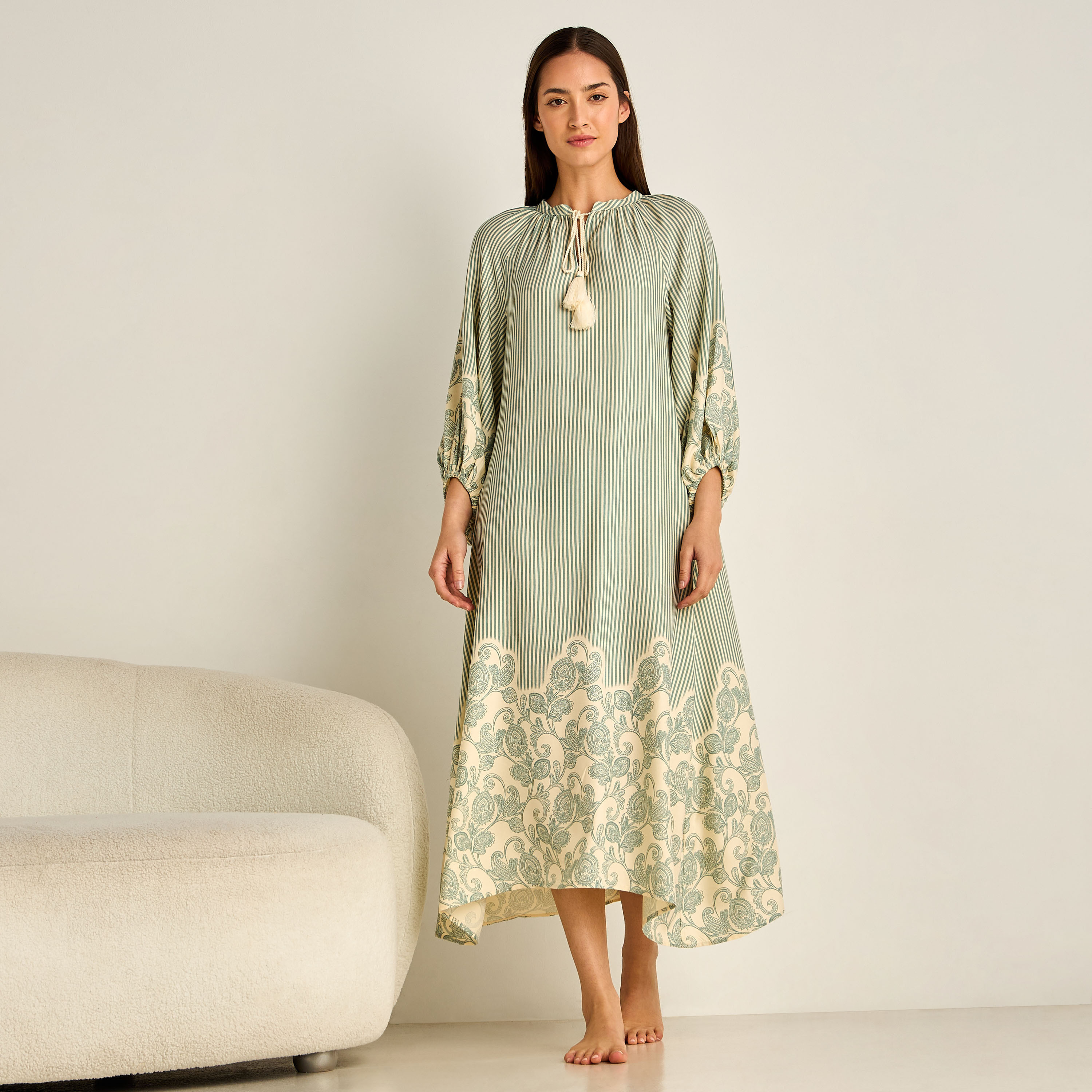 Night Gown Long Sleeve Tassel Tie-Ups Viscose-women-clothing-nightwear-nighties-image-1