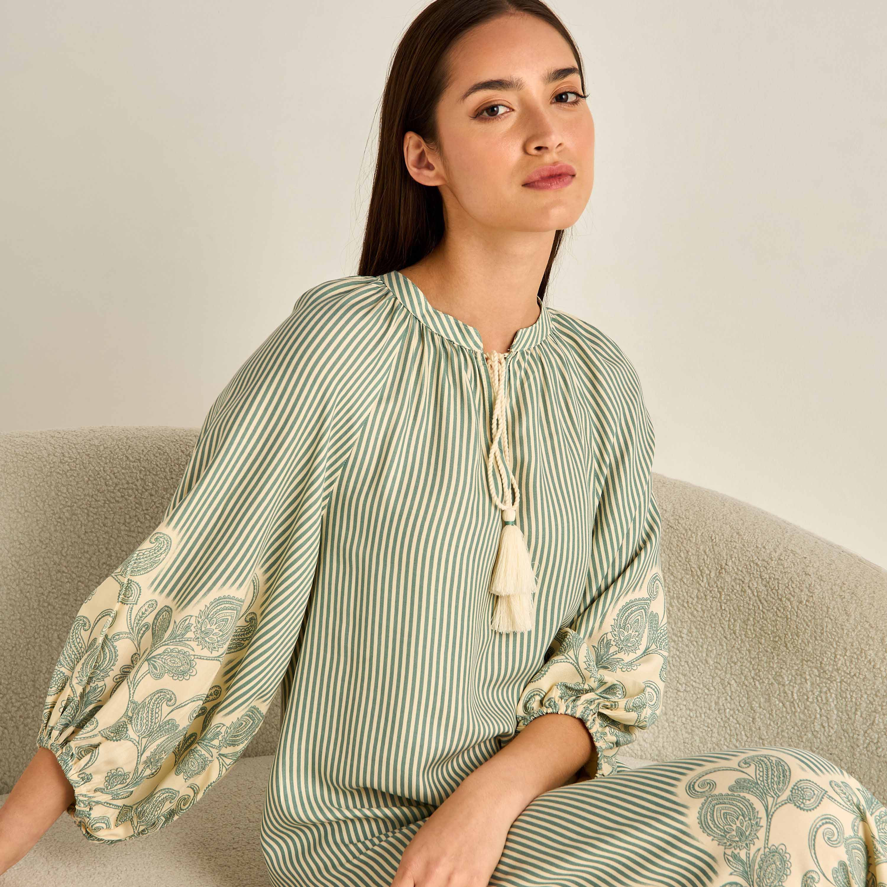 Night Gown Long Sleeve Tassel Tie-Ups Viscose-women-clothing-nightwear-nighties-image-5
