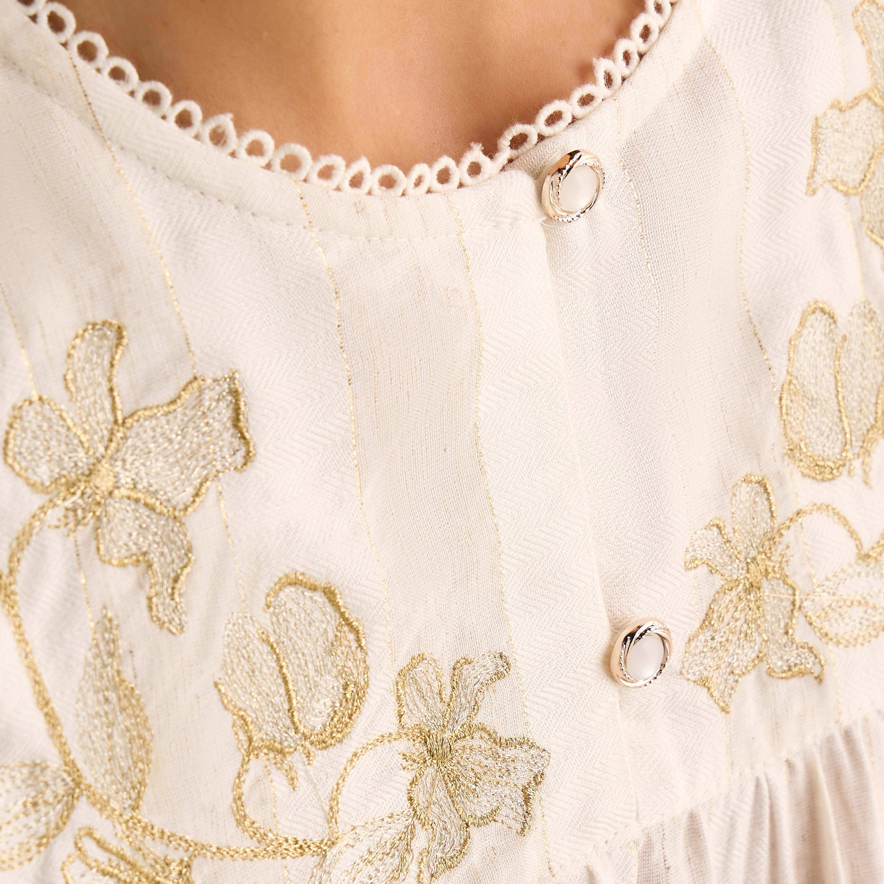 Long Sleeves Linen Blend Maxi Night Gown with Embroidered Stripes-women-clothing-nightwear-nighties-image-5