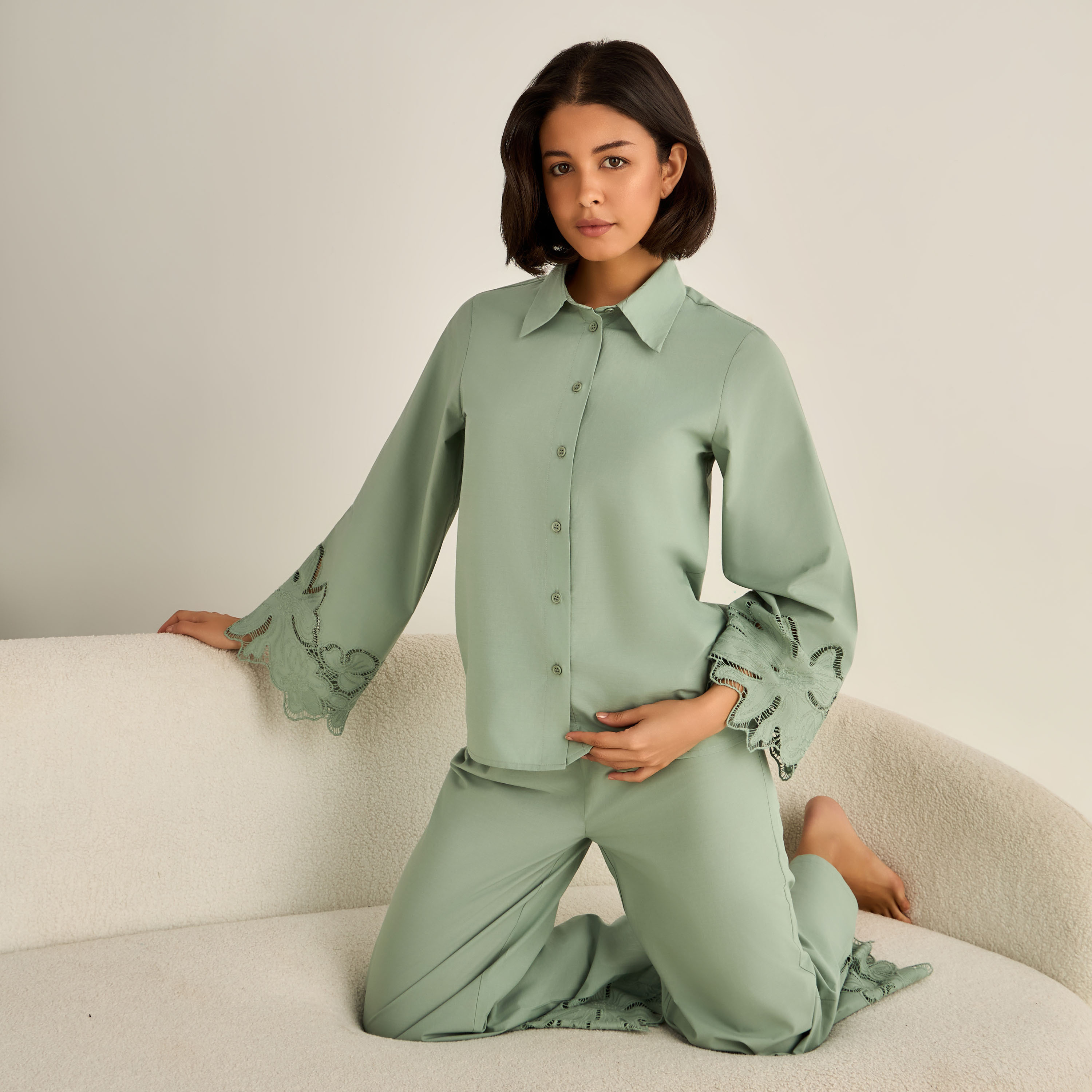 Pyjama Set Button-Down Shirt & Trousers-women-clothing-nightwear-pyjamas-longsets-image-1