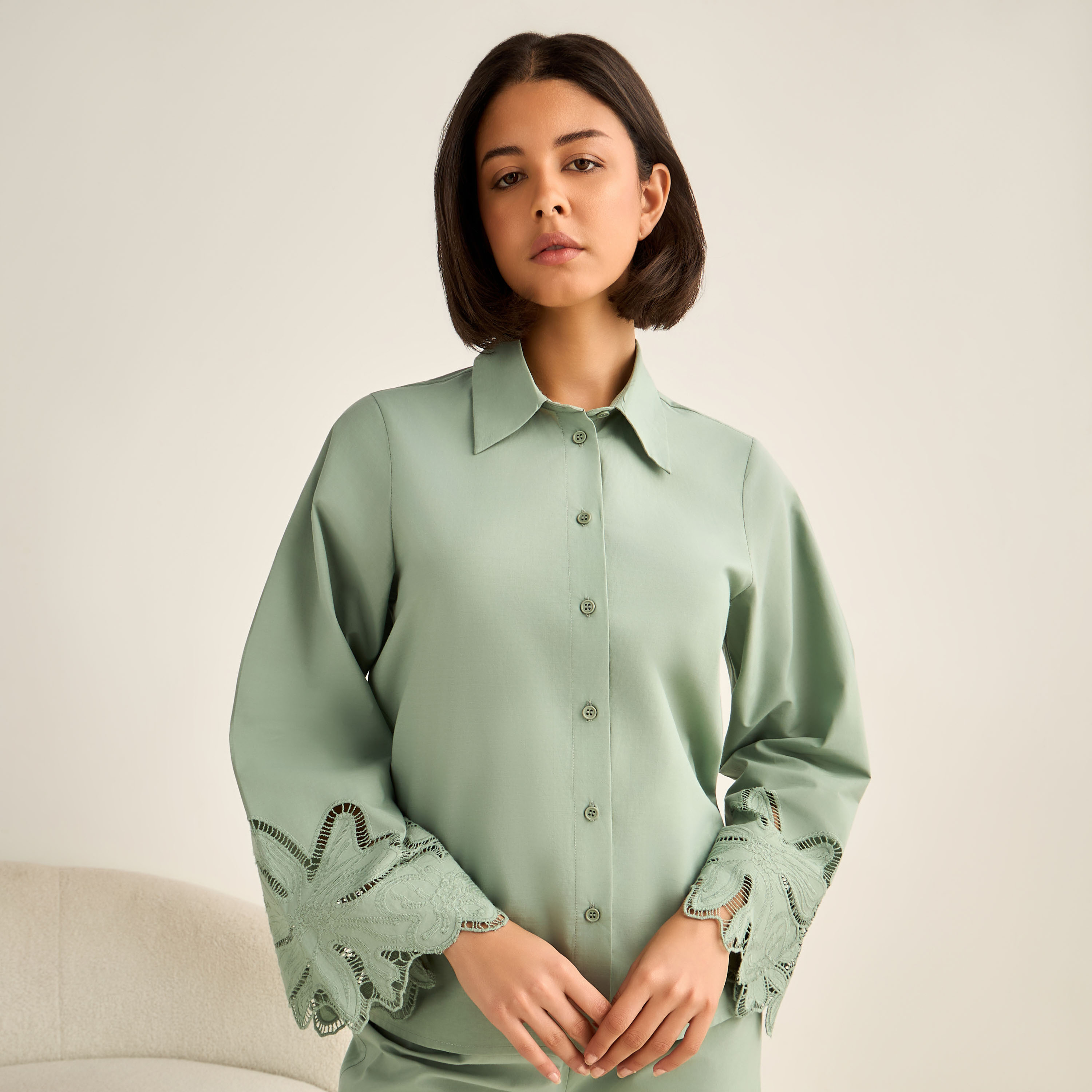 Pyjama Set Button-Down Shirt & Trousers-women-clothing-nightwear-pyjamas-longsets-image-2