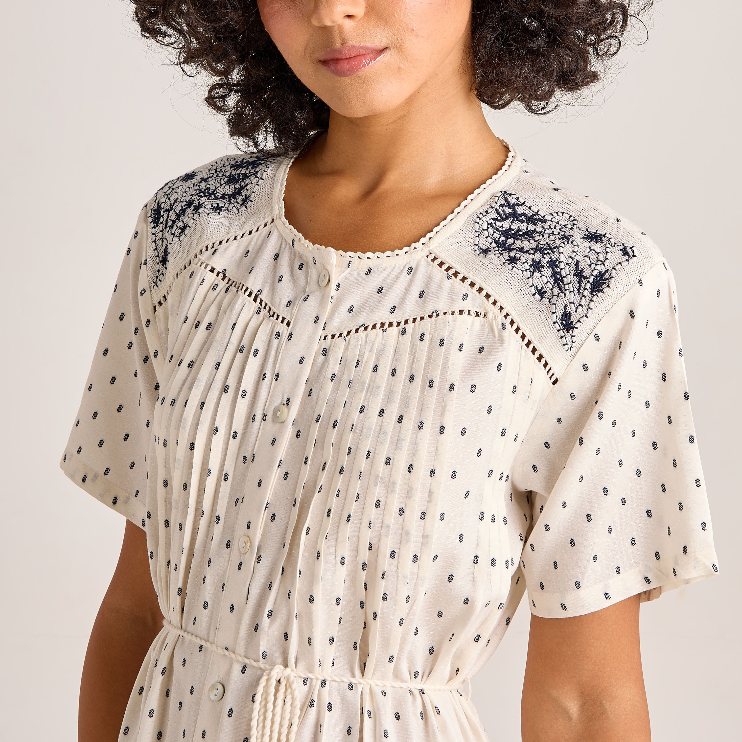 Night Gown Short Sleeves with Tie-Up Belt-women-clothing-nightwear-nighties-image-4