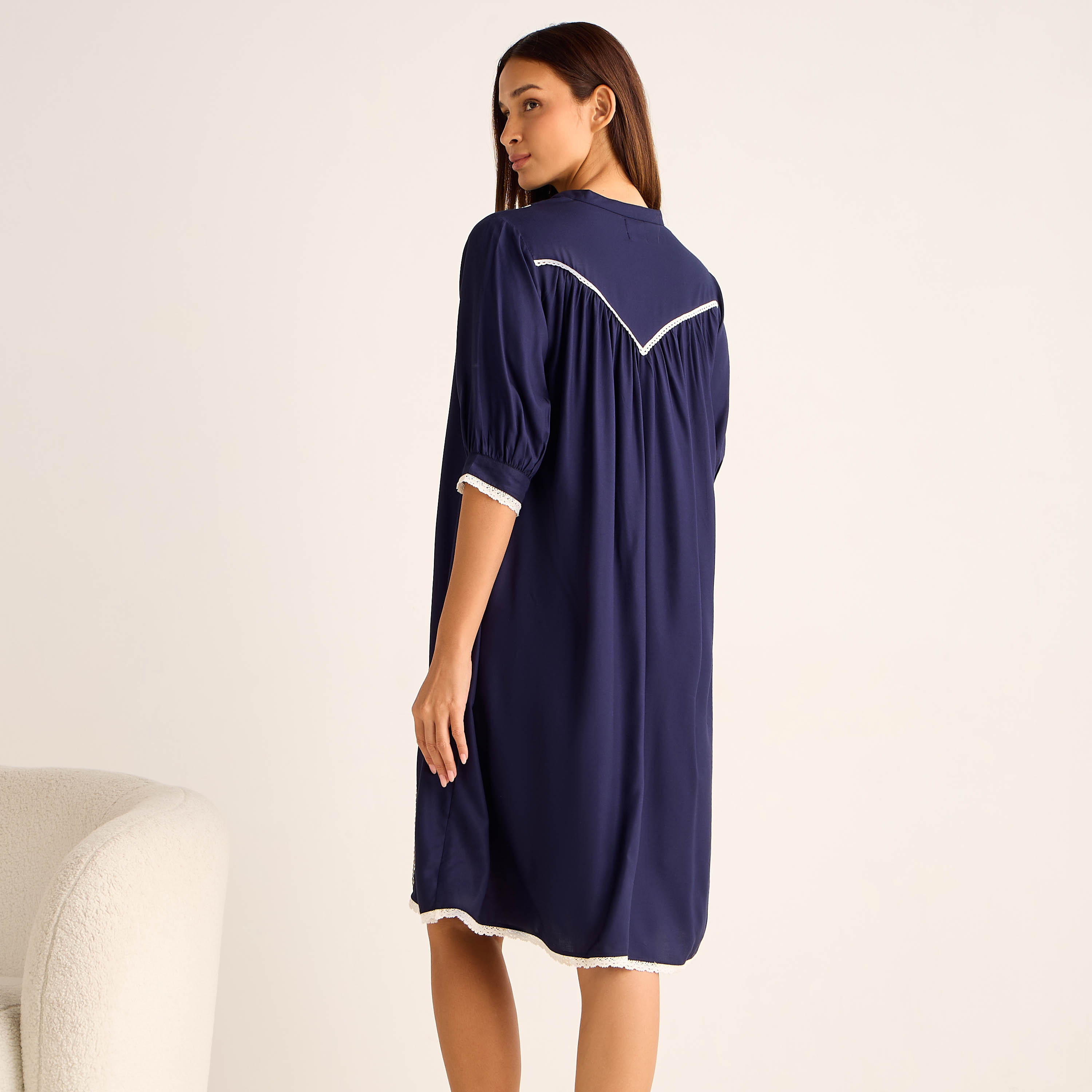 Midi Night Dress 3/4 Sleeves Floral Embroidery Viscose-women-clothing-nightwear-nighties-image-3