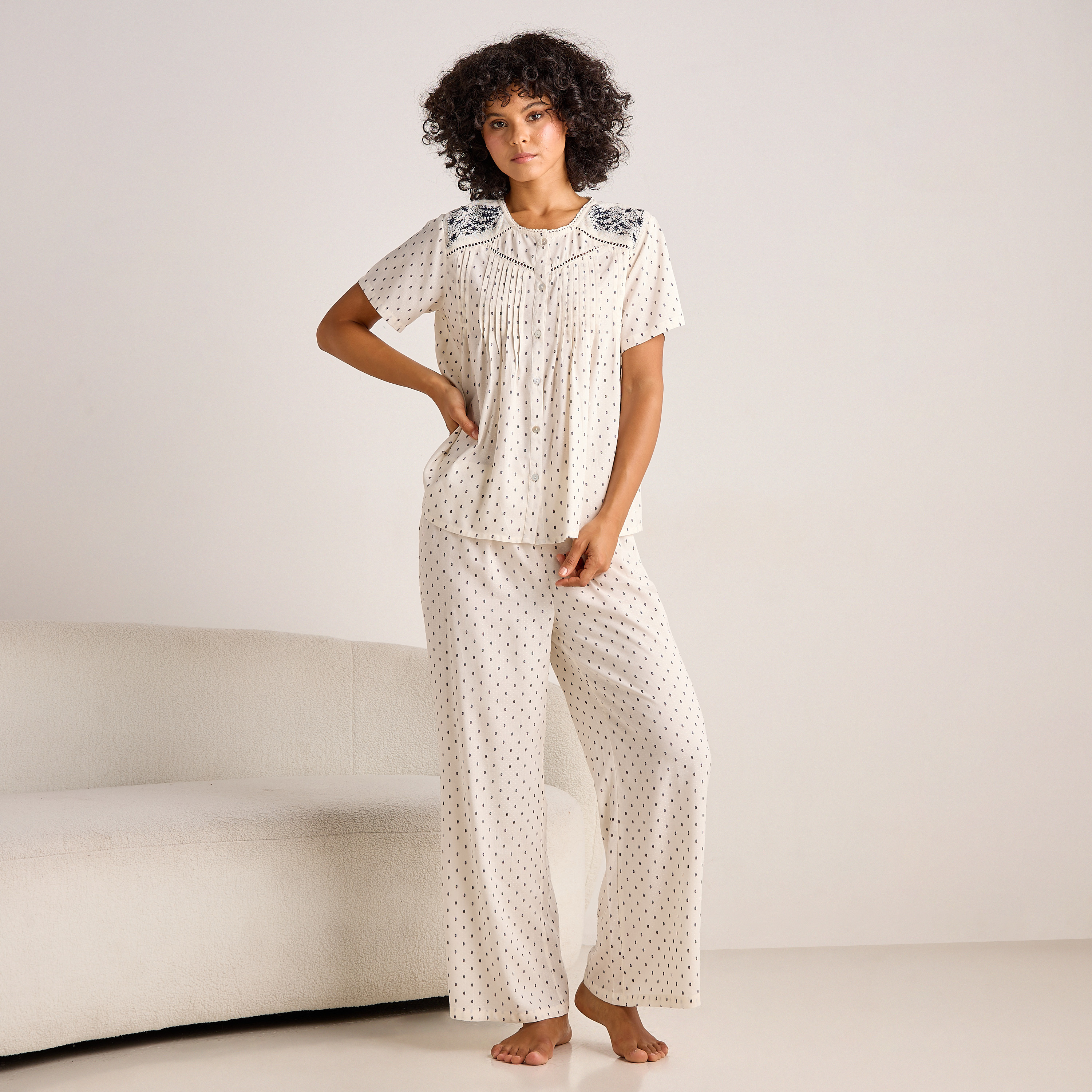 Pyjama Set Button-Down Top & Trousers-women-clothing-nightwear-pyjamas-longsets-image-1