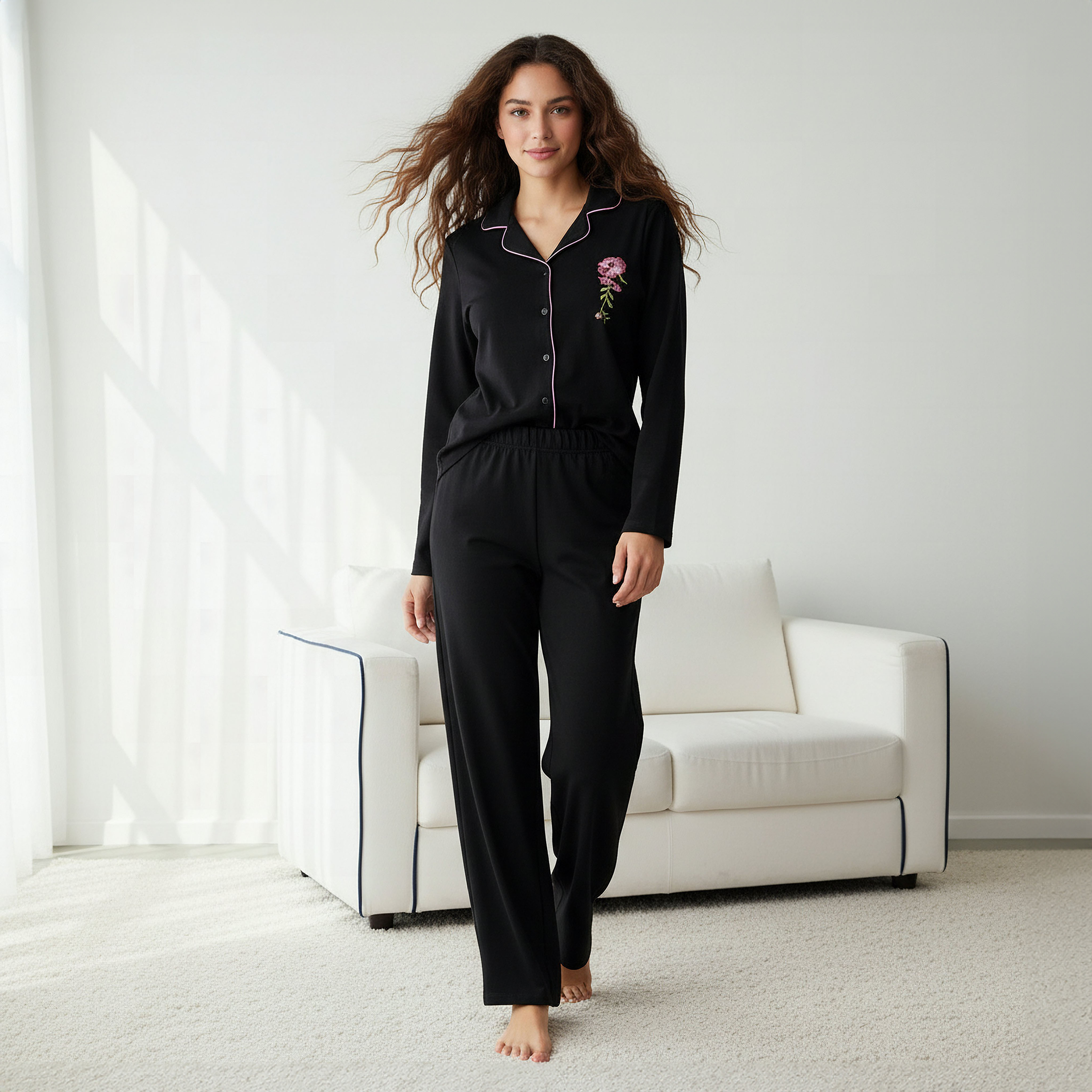 Pyjama Set Button-Down Shirt & Trousers-women-clothing-nightwear-pyjamas-longsets-image-1