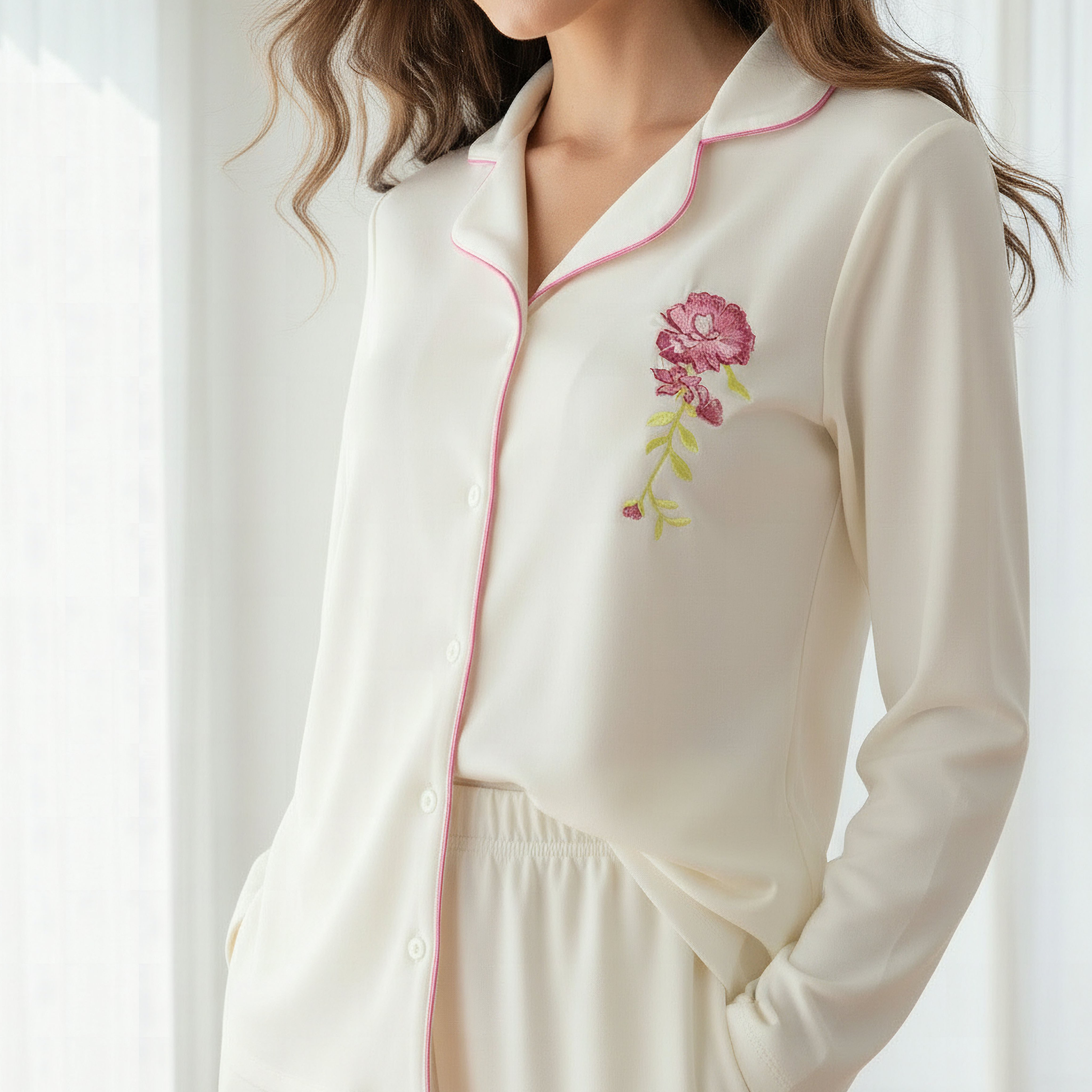 Pyjama Set Button-Down Shirt & Trousers-women-clothing-nightwear-pyjamas-longsets-image-5