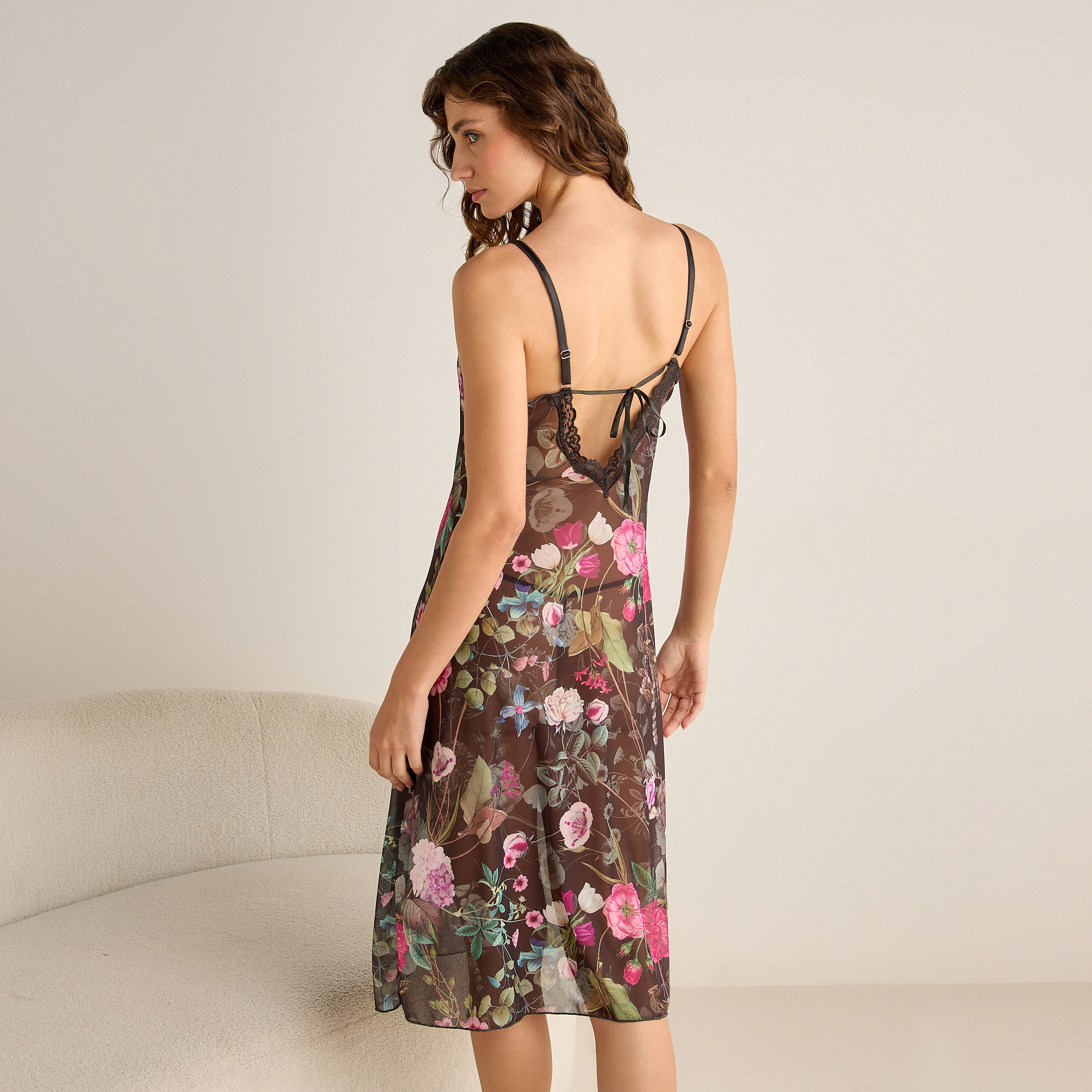 Night Dress Strappy with Floral and Lace Design-women-clothing-nightwear-nighties-image-3