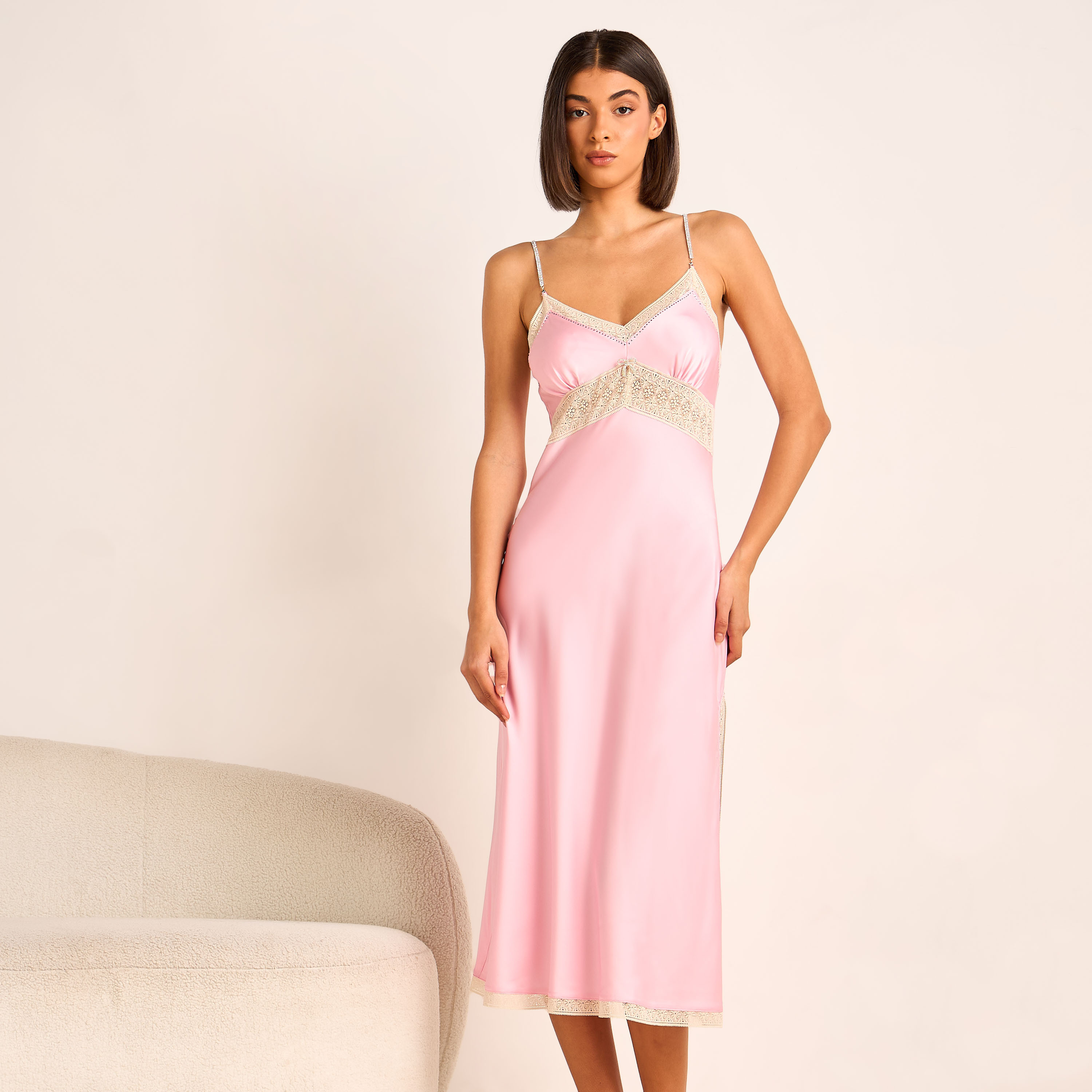 Night Dress Sleeveless with Lace and Embellished Straps-women-clothing-nightwear-nighties-image-1
