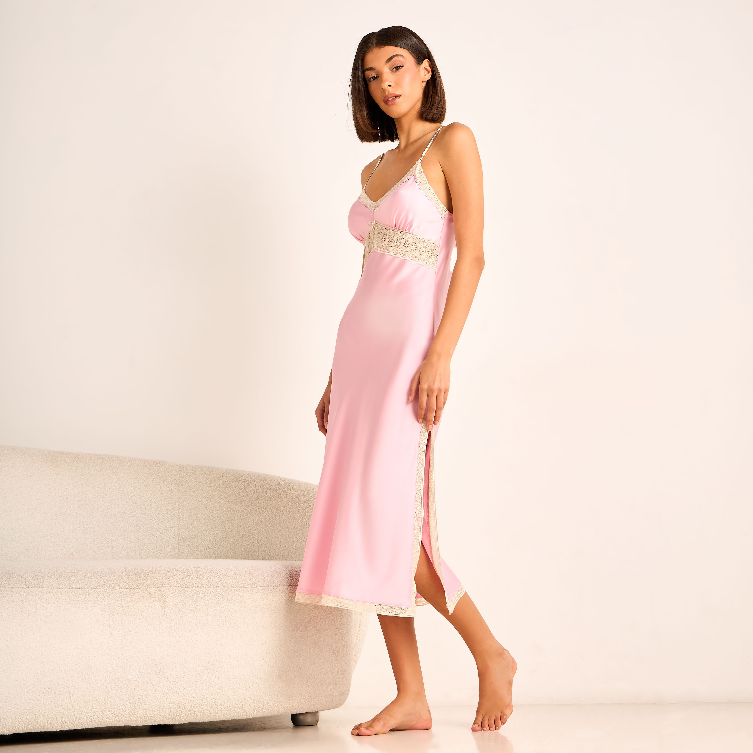 Night Dress Sleeveless with Lace and Embellished Straps-women-clothing-nightwear-nighties-image-2