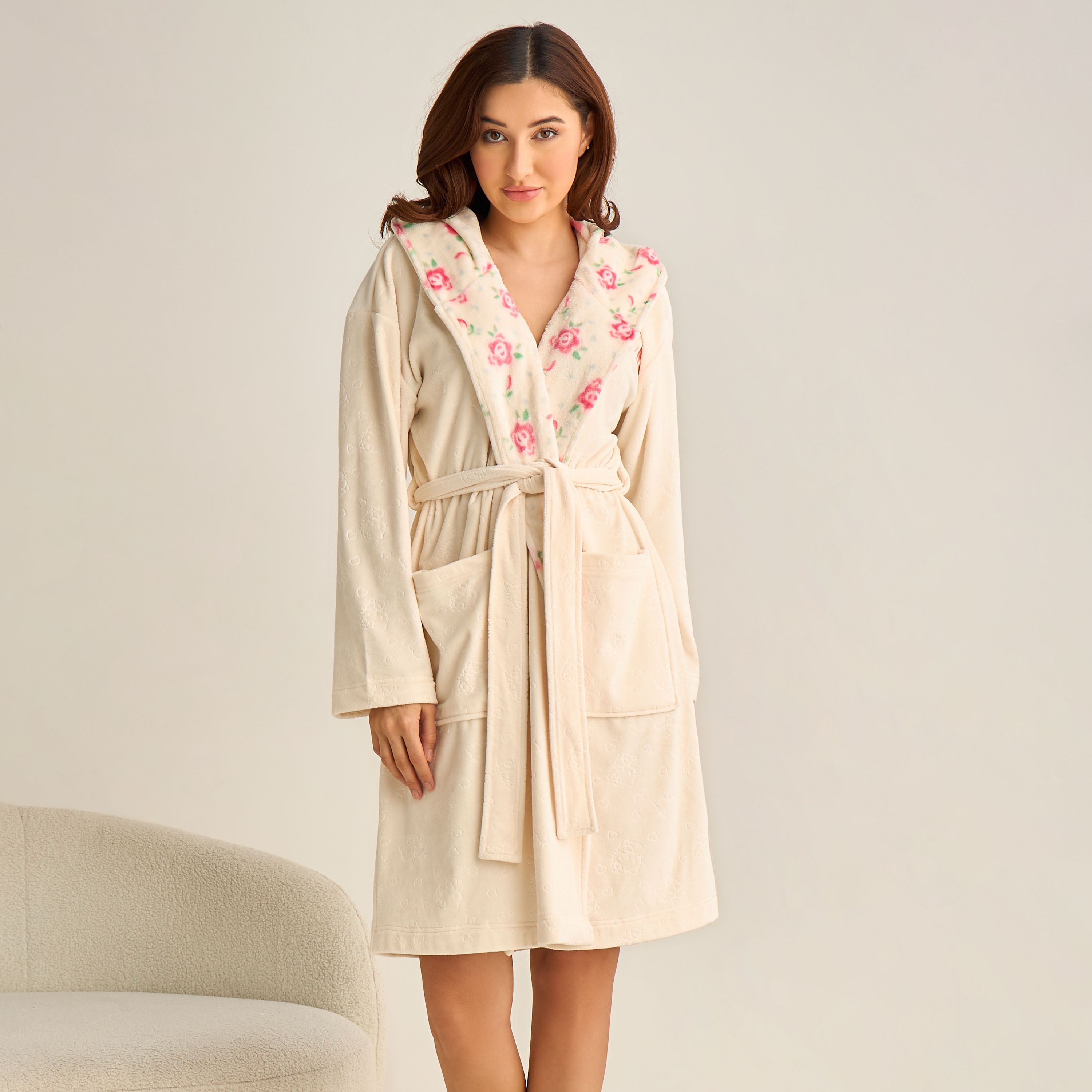 روب طول الركبة بحزام وطبعات-women-clothing-nightwear-robes-image-1
