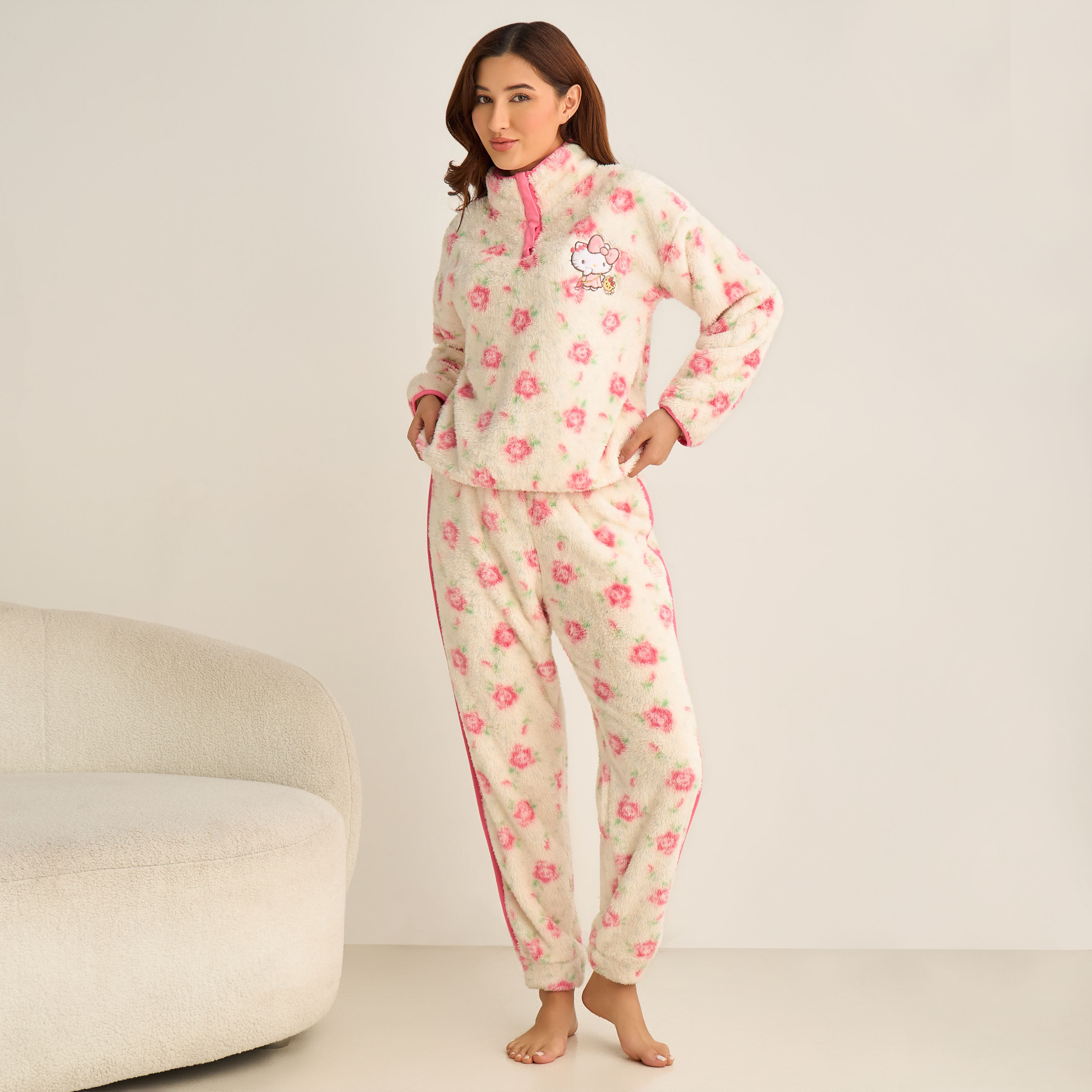 Pyjama Set Button Placket Top & Trousers-women-clothing-nightwear-pyjamas-longsets-image-1
