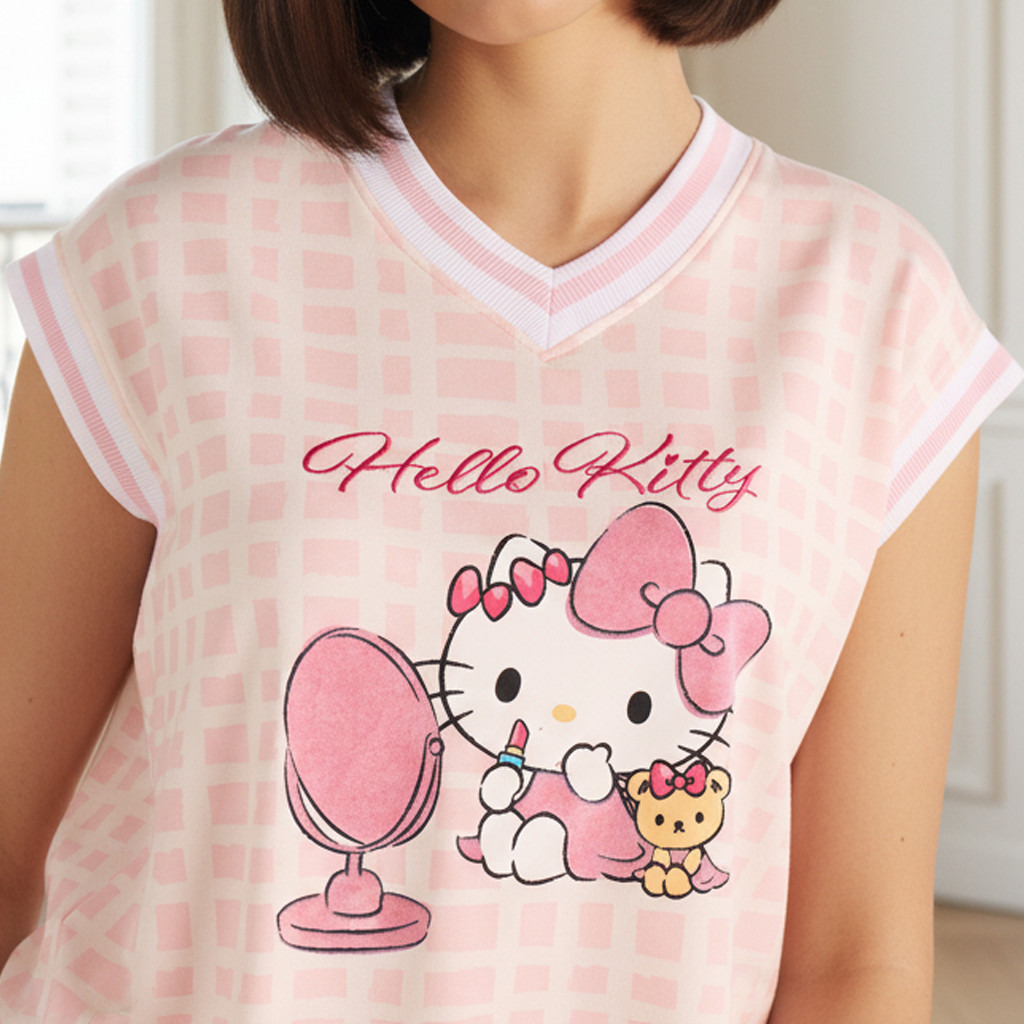 Hello Kitty Pyjama Set V-neck T-shirt & Trousers-women-clothing-nightwear-pyjamas-longsets-image-5