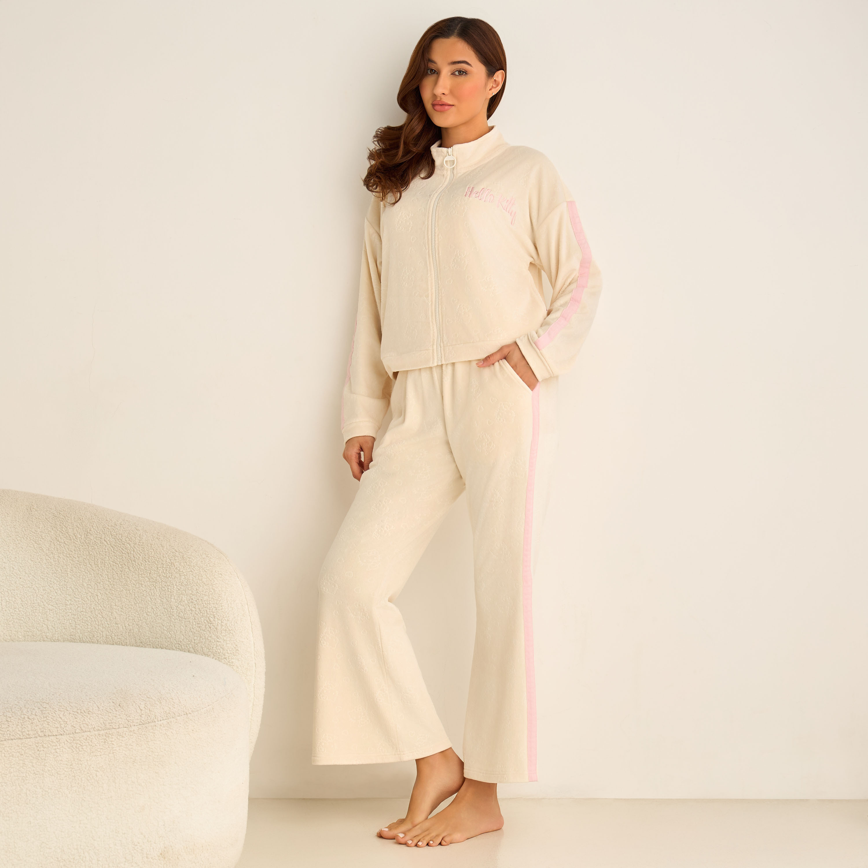 Polyester Fleece Pyjama Set Jacket & Trousers-women-clothing-nightwear-pyjamas-longsets-image-1