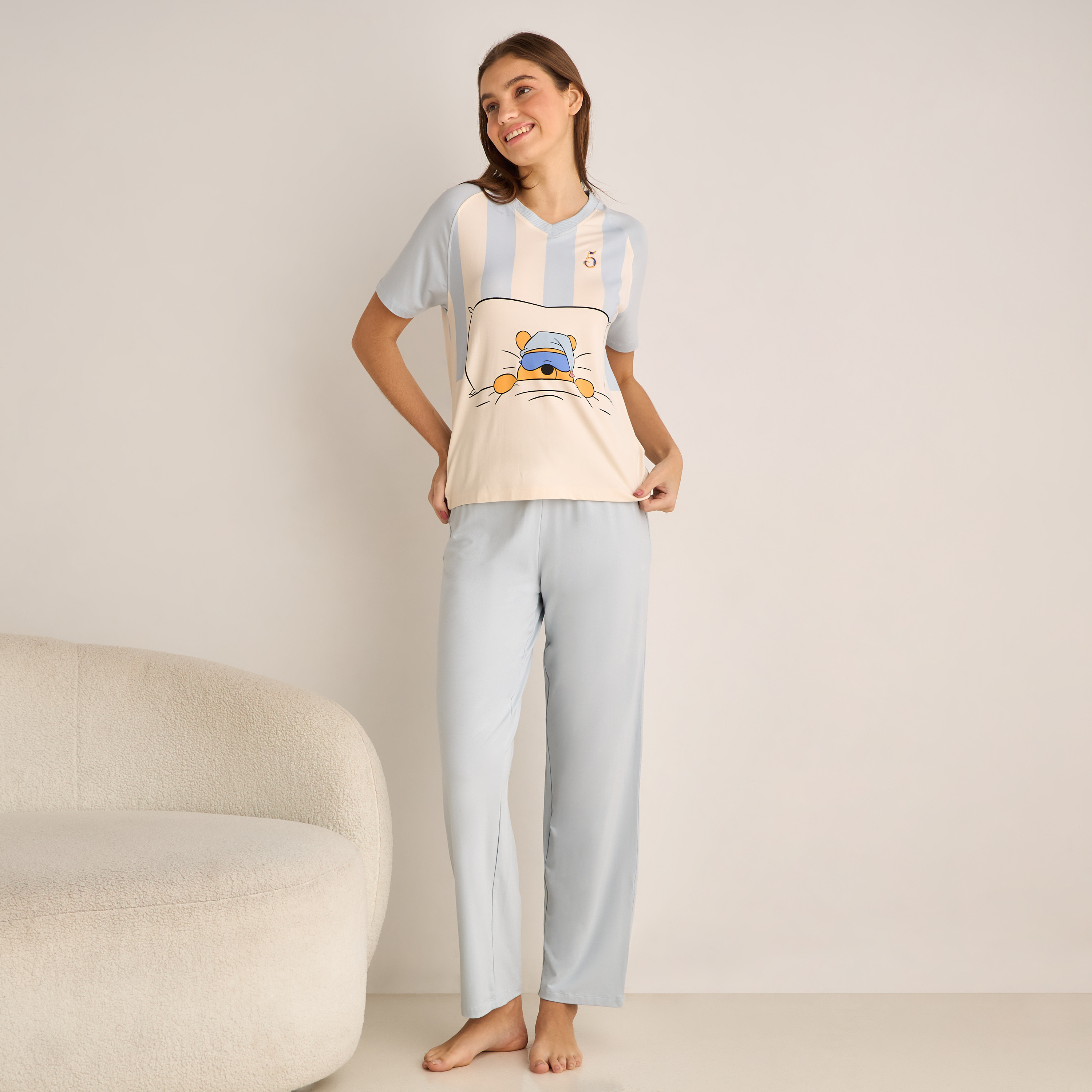 Pyjama Set V-neck T-shirt & Trousers-women-clothing-nightwear-pyjamas-longsets-image-1