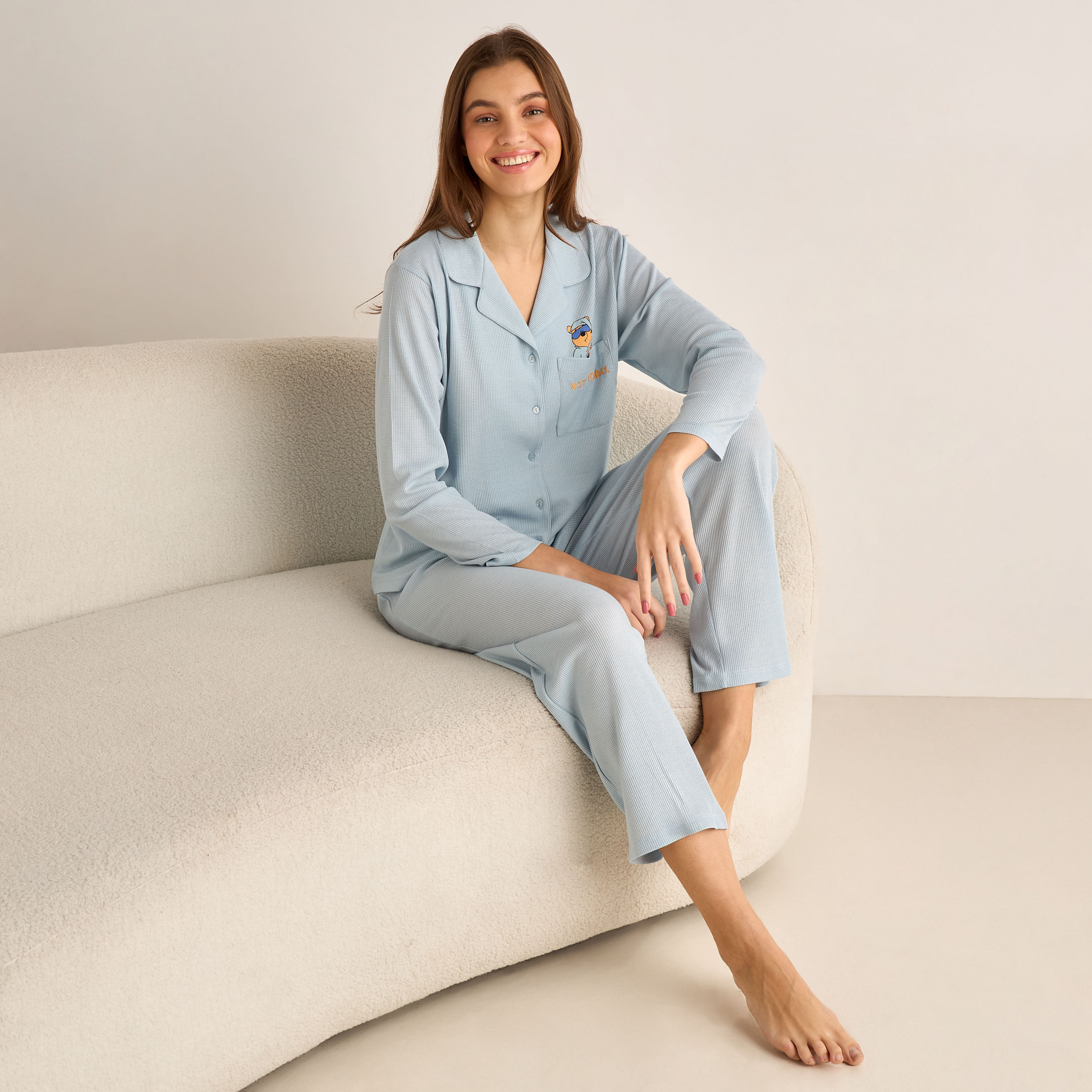 Winnie the Pooh Pyjama Set Button-Down Shirt & Trousers-women-clothing-nightwear-pyjamas-longsets-image-1