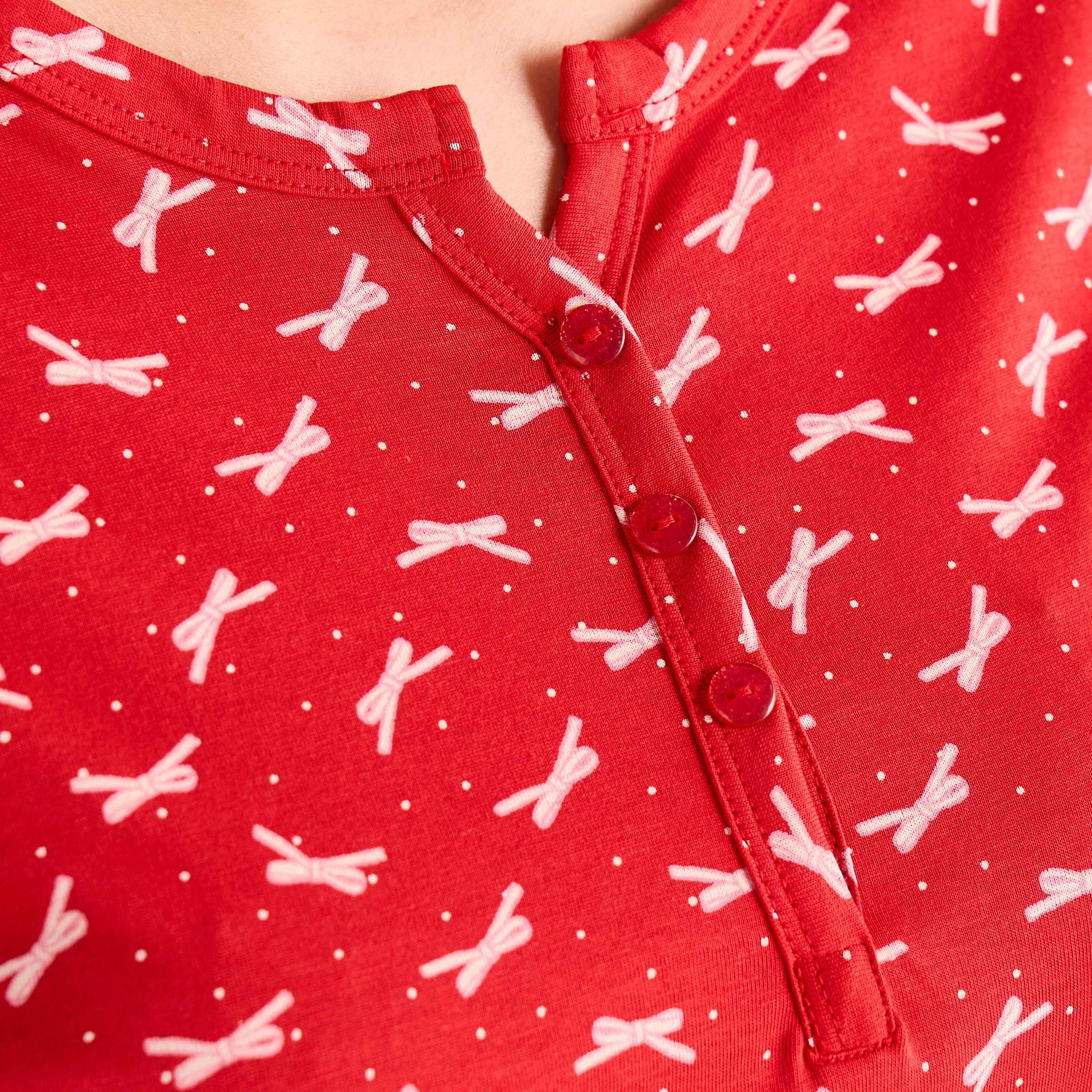 Sleepshirt Short Sleeve Bow Print Cotton-women-clothing-nightwear-nighties-image-5