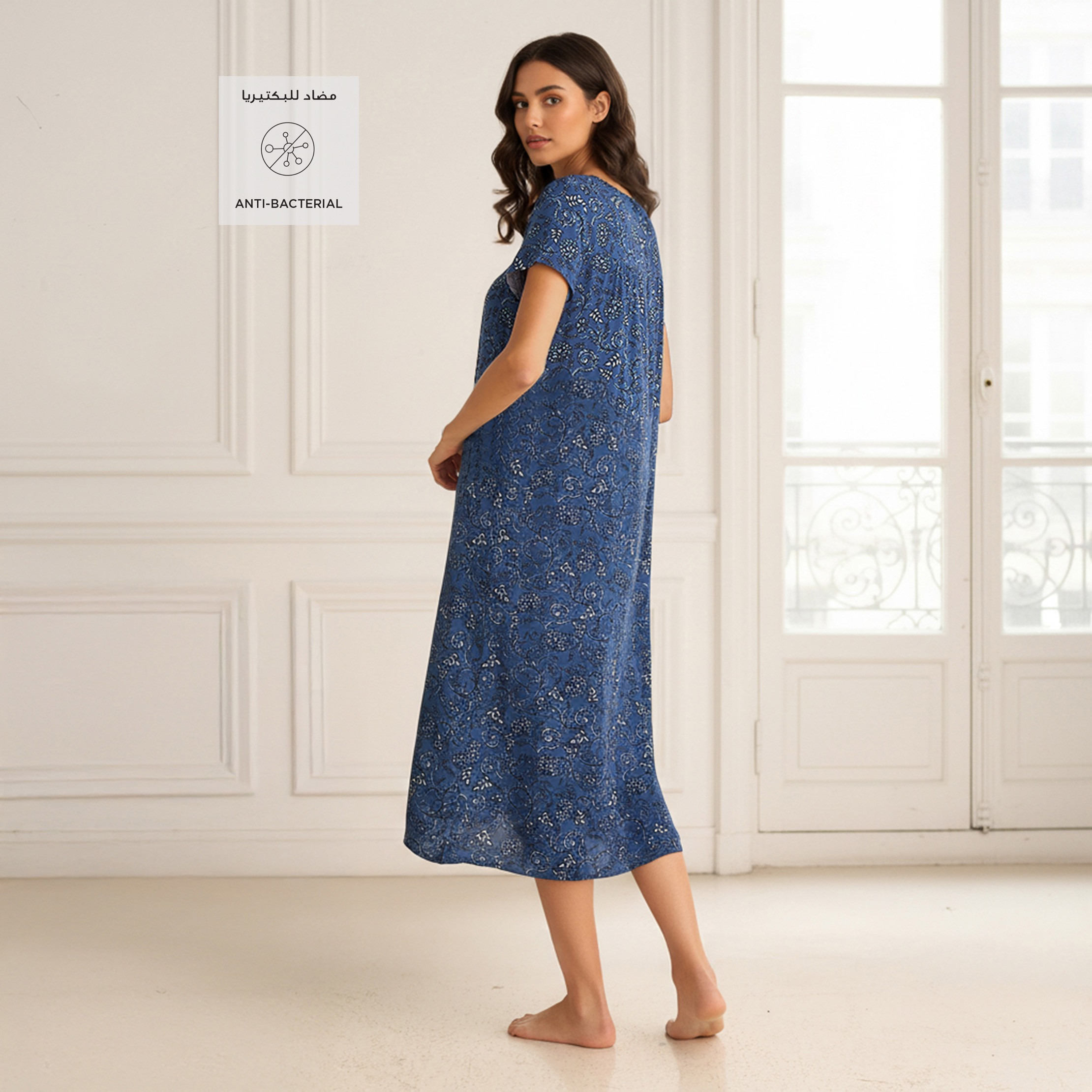 Midi Night Dress Short Sleeves Printed Viscose-women-clothing-nightwear-nighties-image-2