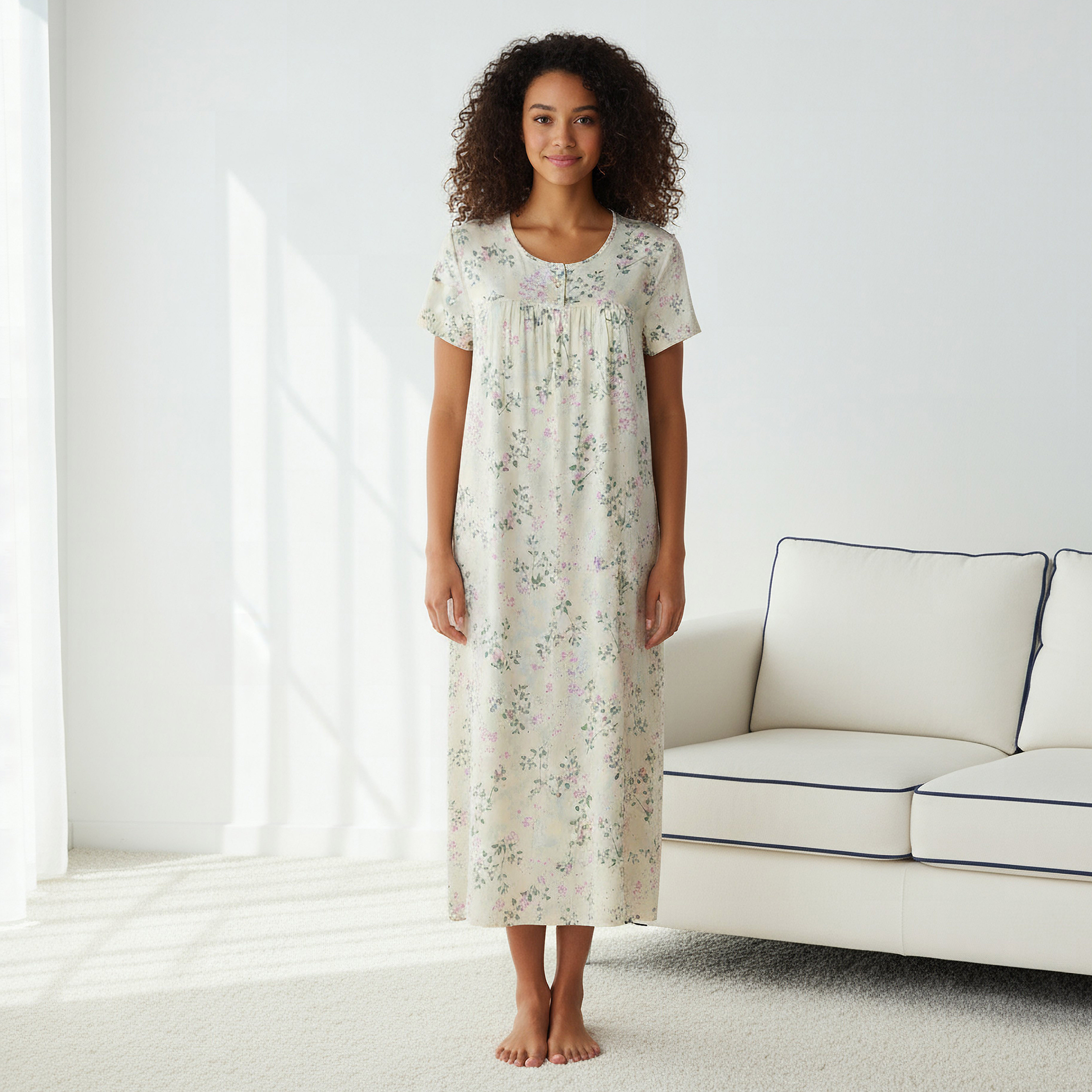 Night Dress Short Sleeve Floral Print Viscose-women-clothing-nightwear-nighties-image-1