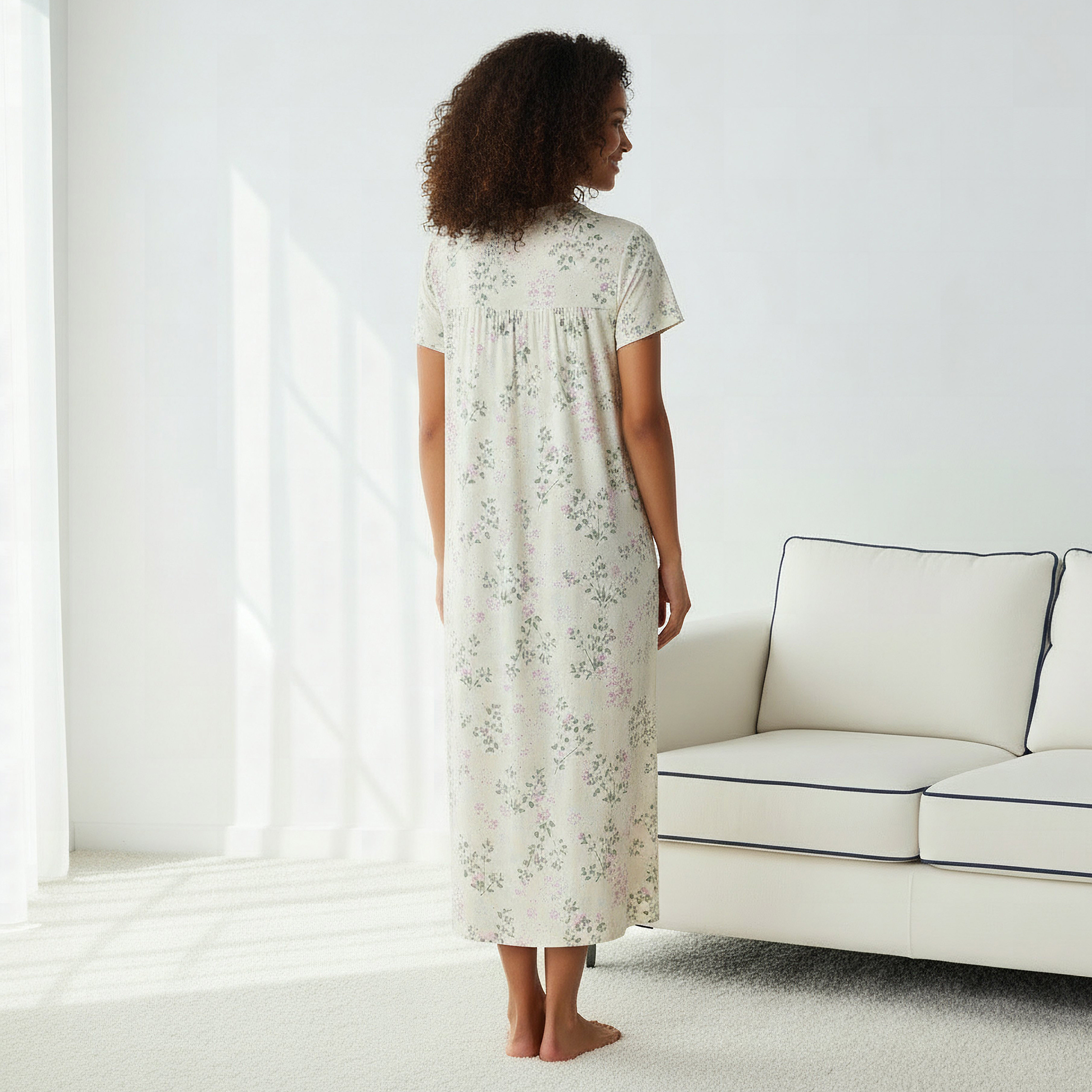 Night Dress Short Sleeve Floral Print Viscose-women-clothing-nightwear-nighties-image-2