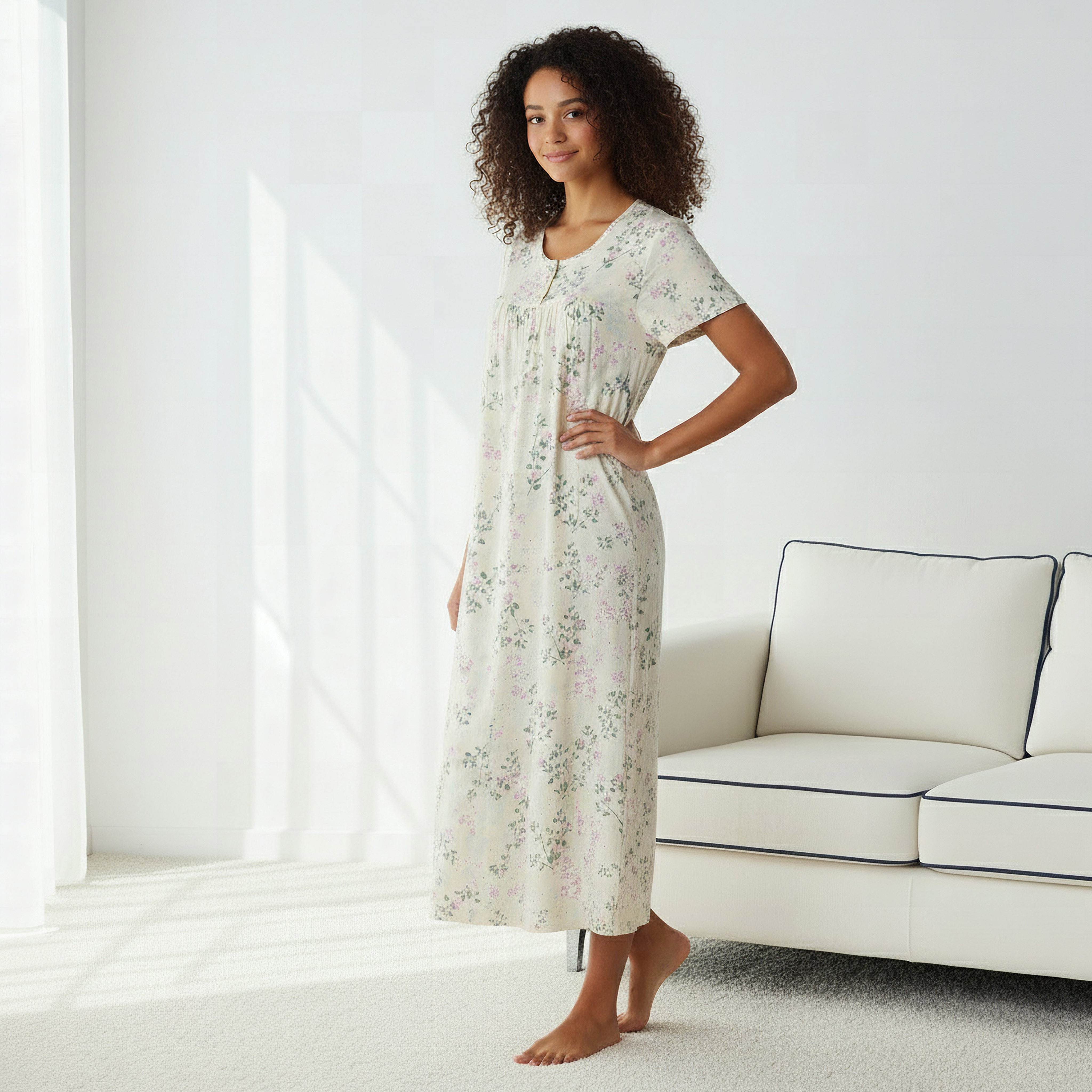 Night Dress Short Sleeve Floral Print Viscose-women-clothing-nightwear-nighties-image-3