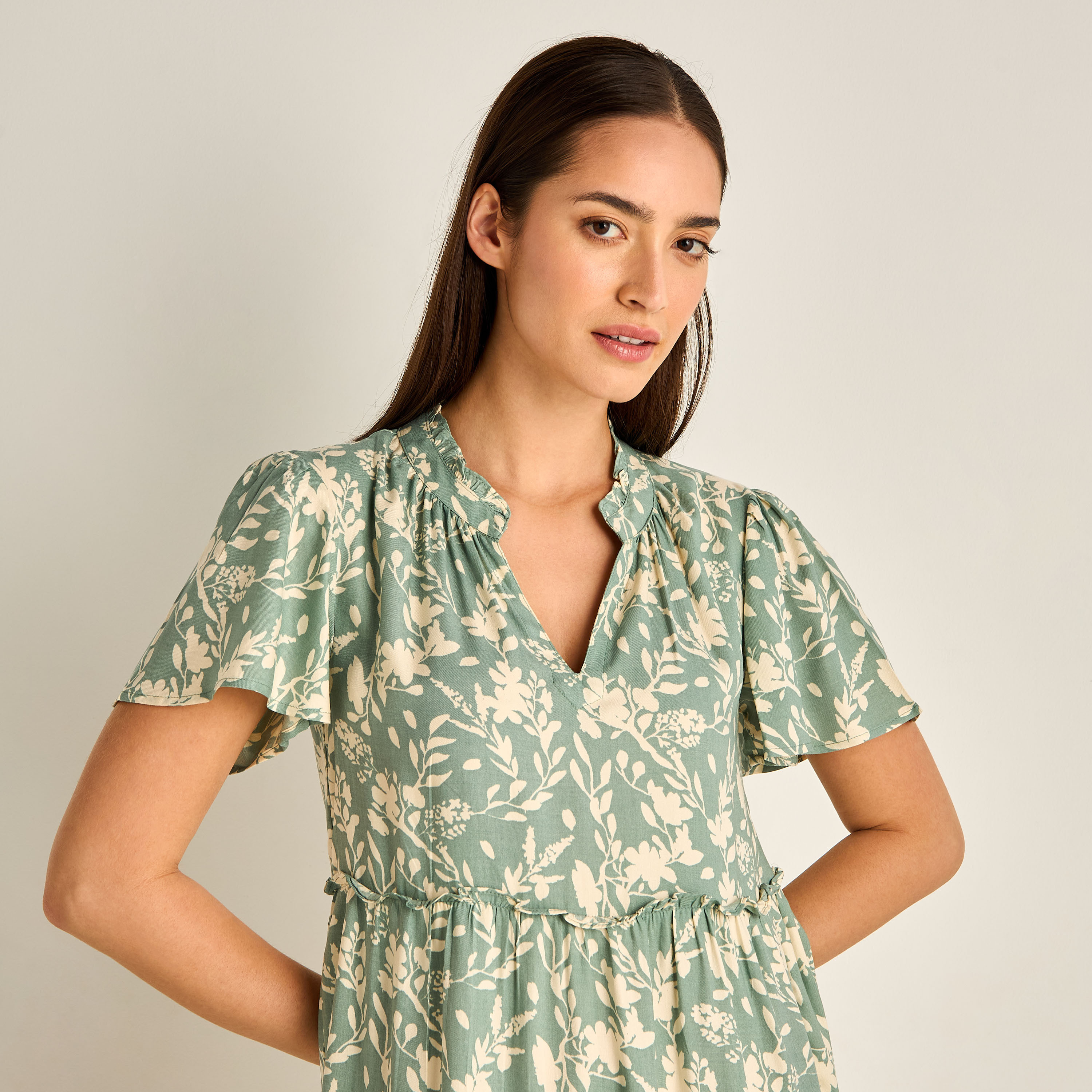 Set of 2 Night Dress Flutter Sleeves Tiered Viscose-women-clothing-nightwear-nighties-image-6