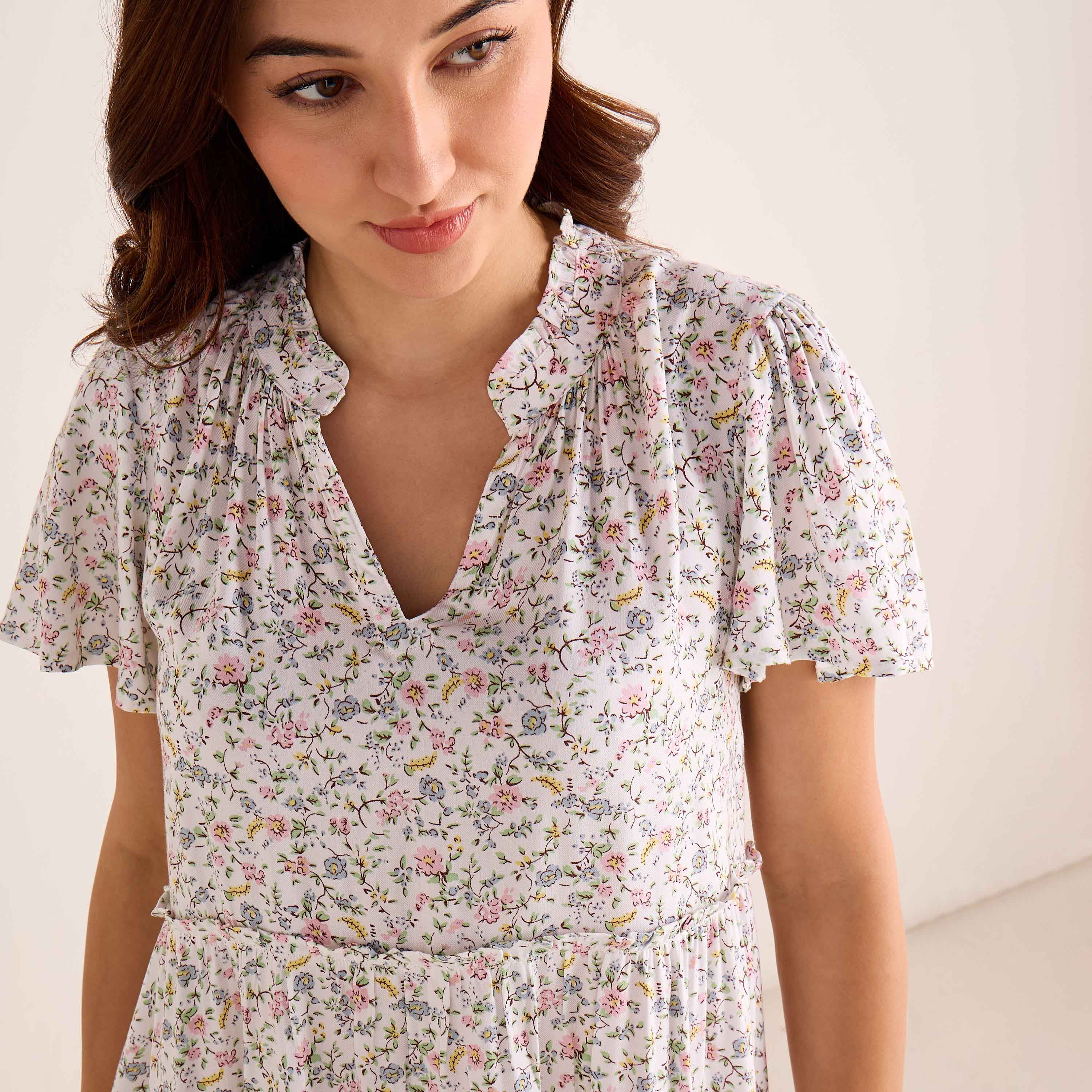 Set of 2 Night Dress Flutter Sleeves Tiered Viscose-women-clothing-nightwear-nighties-image-5