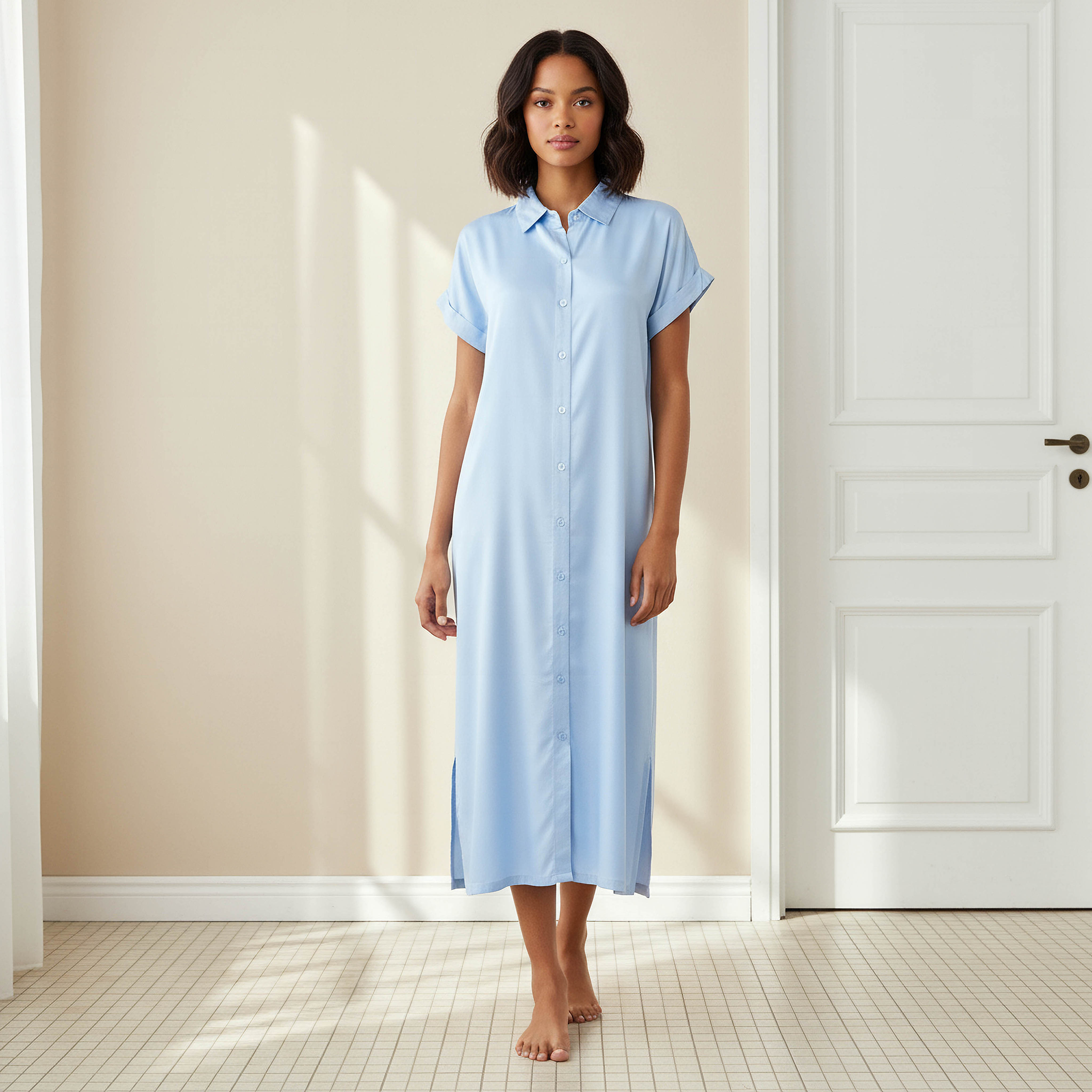 Set of 2 - Nightdress Short Sleeves Collar Viscose-women-clothing-nightwear-nighties-image-1