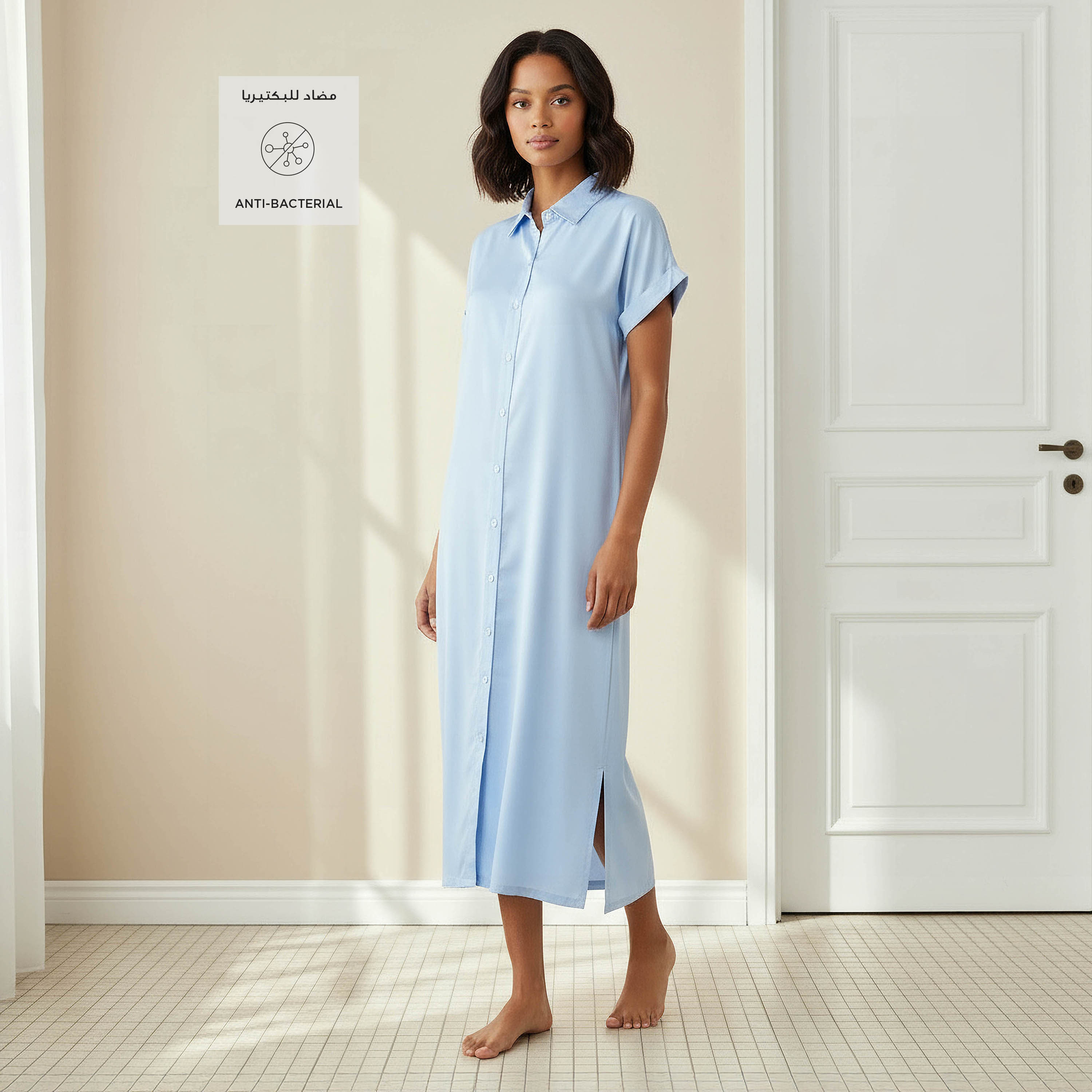 Set of 2 - Nightdress Short Sleeves Collar Viscose-women-clothing-nightwear-nighties-image-2