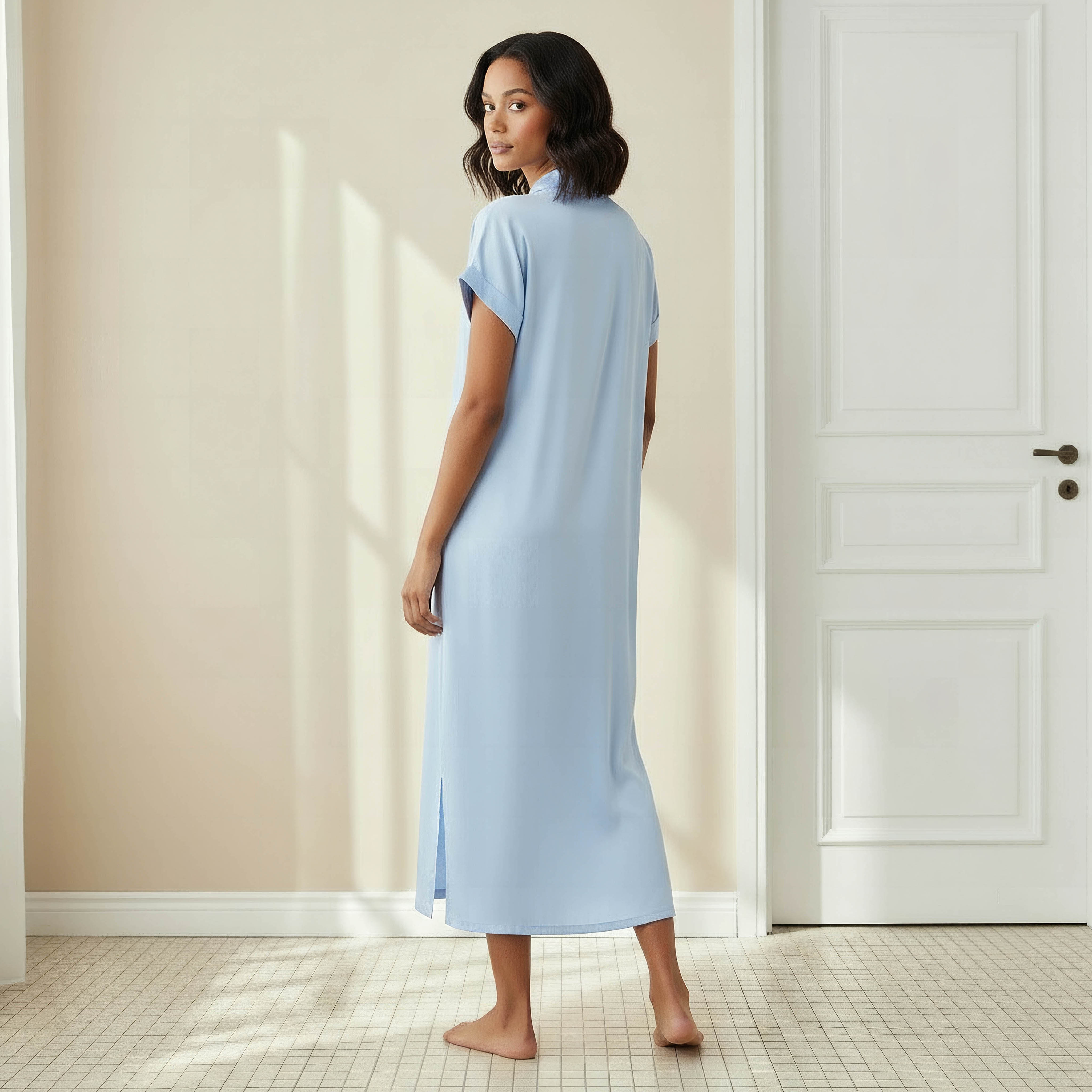 Set of 2 - Nightdress Short Sleeves Collar Viscose-women-clothing-nightwear-nighties-image-3