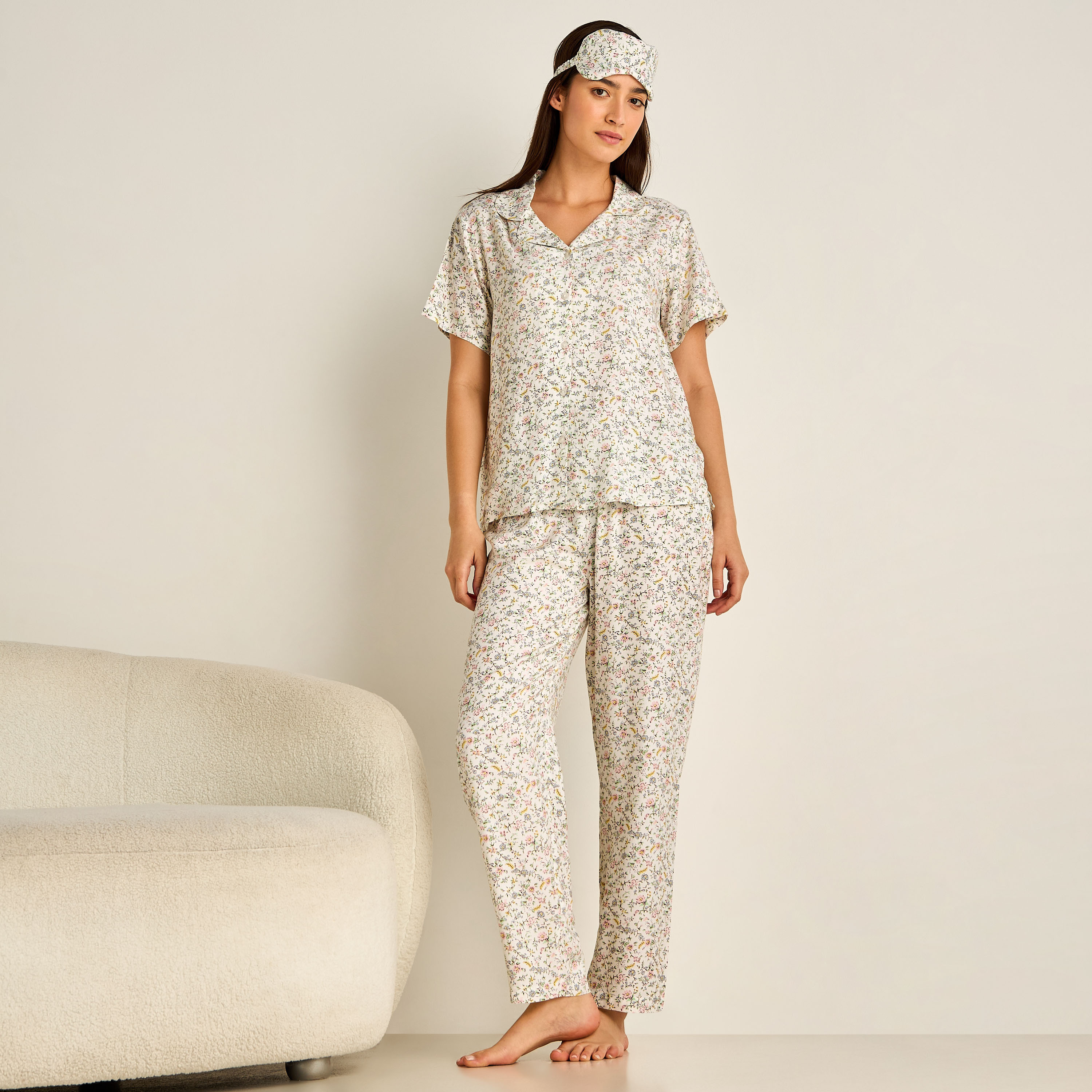 Pyjama Set Button-Down Shirt & Trousers Viscose-women-clothing-nightwear-pyjamas-longsets-image-1