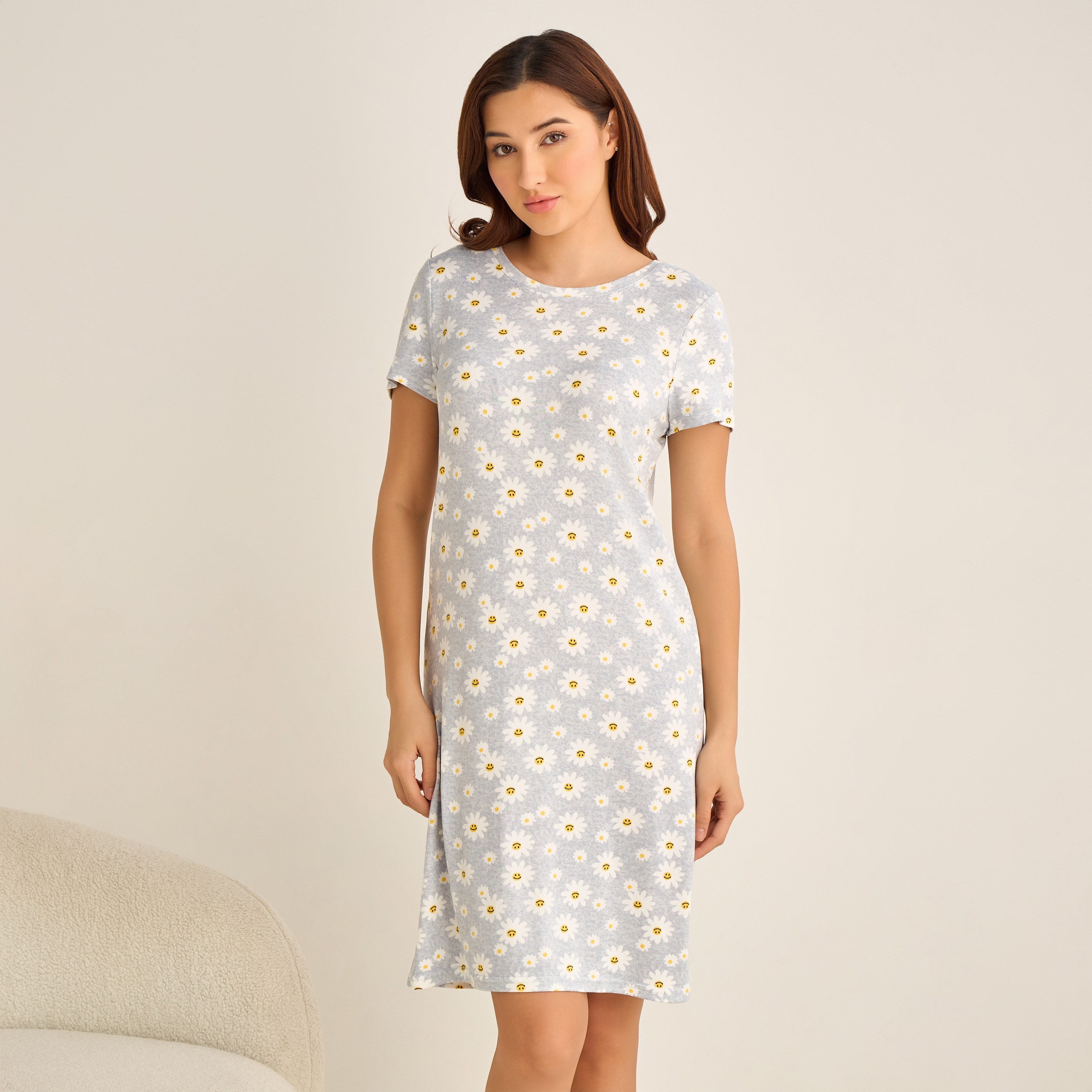 Set of 2 - Night Dress Short Sleeve Floral Print Cotton-women-clothing-nightwear-nighties-image-3