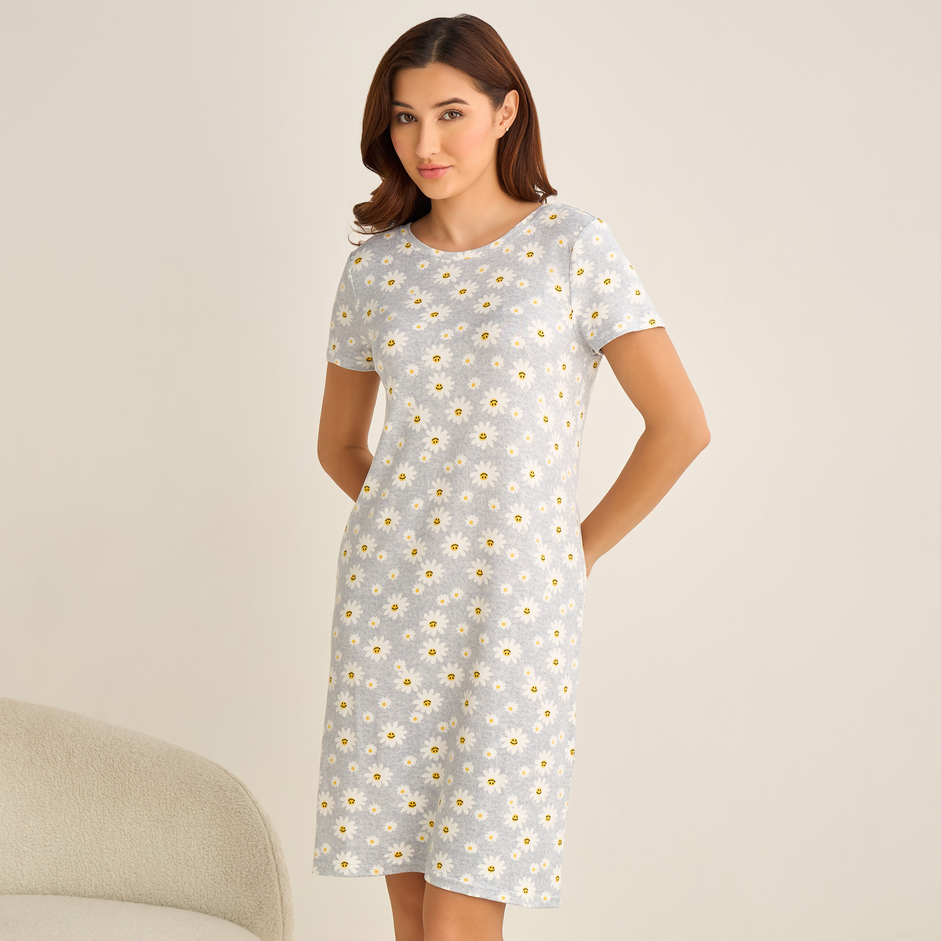 Set of 2 - Night Dress Short Sleeve Floral Print Cotton-women-clothing-nightwear-nighties-image-4