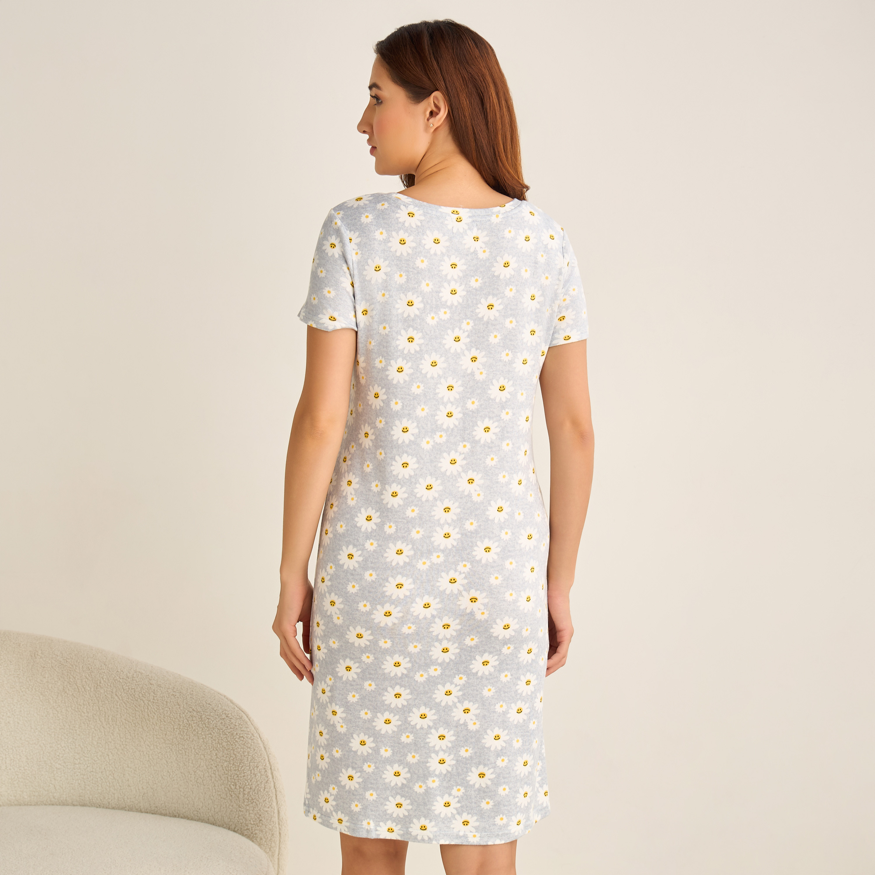 Set of 2 - Night Dress Short Sleeve Floral Print Cotton-women-clothing-nightwear-nighties-image-5