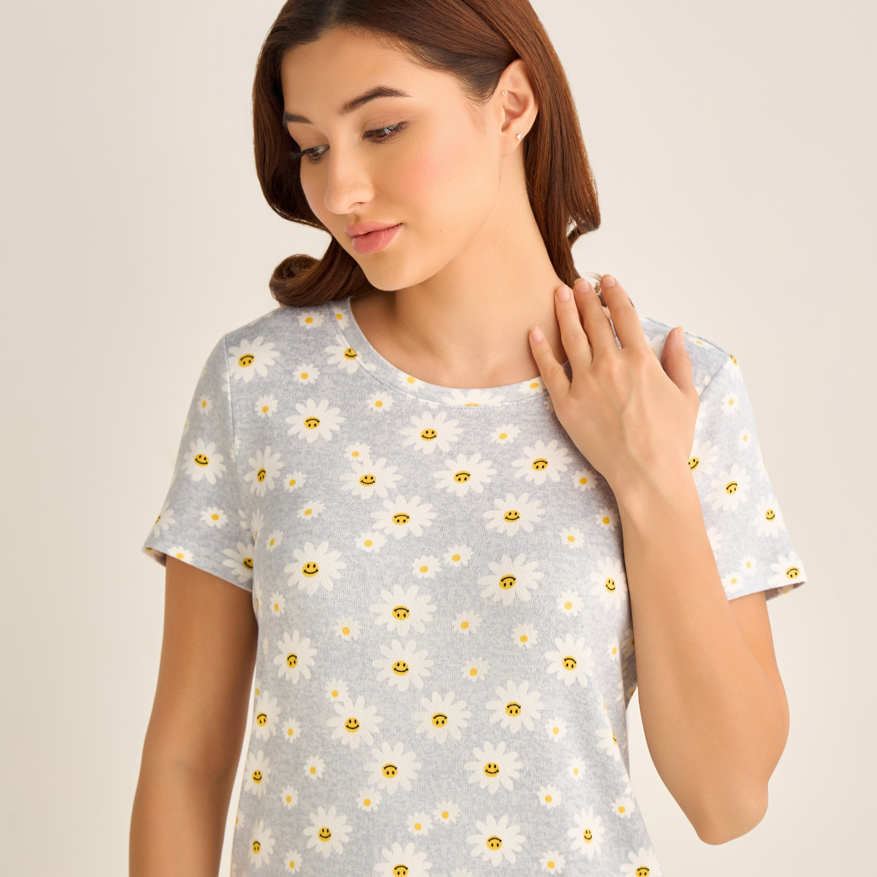 Set of 2 - Night Dress Short Sleeve Floral Print Cotton-women-clothing-nightwear-nighties-image-6