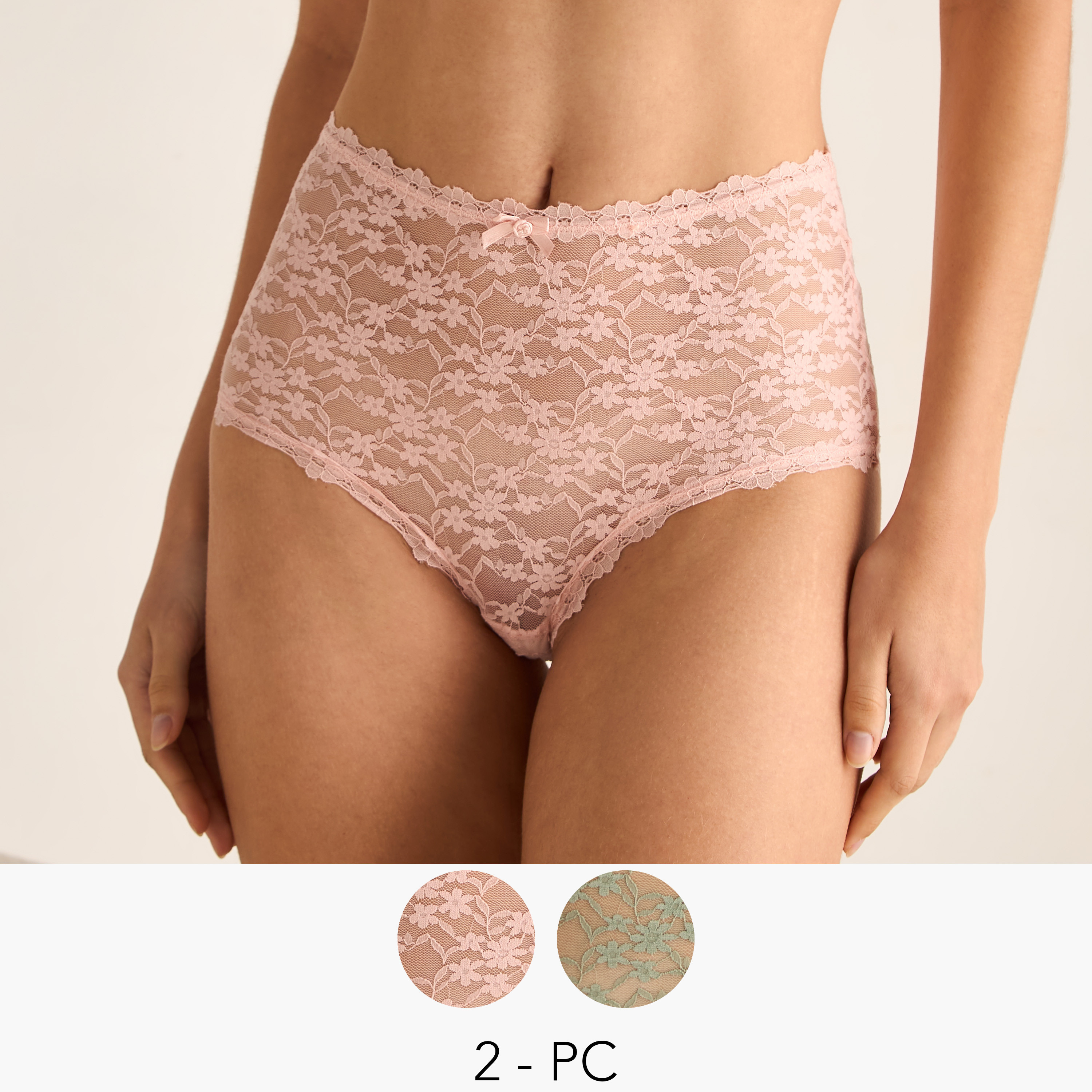 شورت داخلي دانتيل زهري - طقم من قطعتين-women-clothing-lingerie-panties-image-1