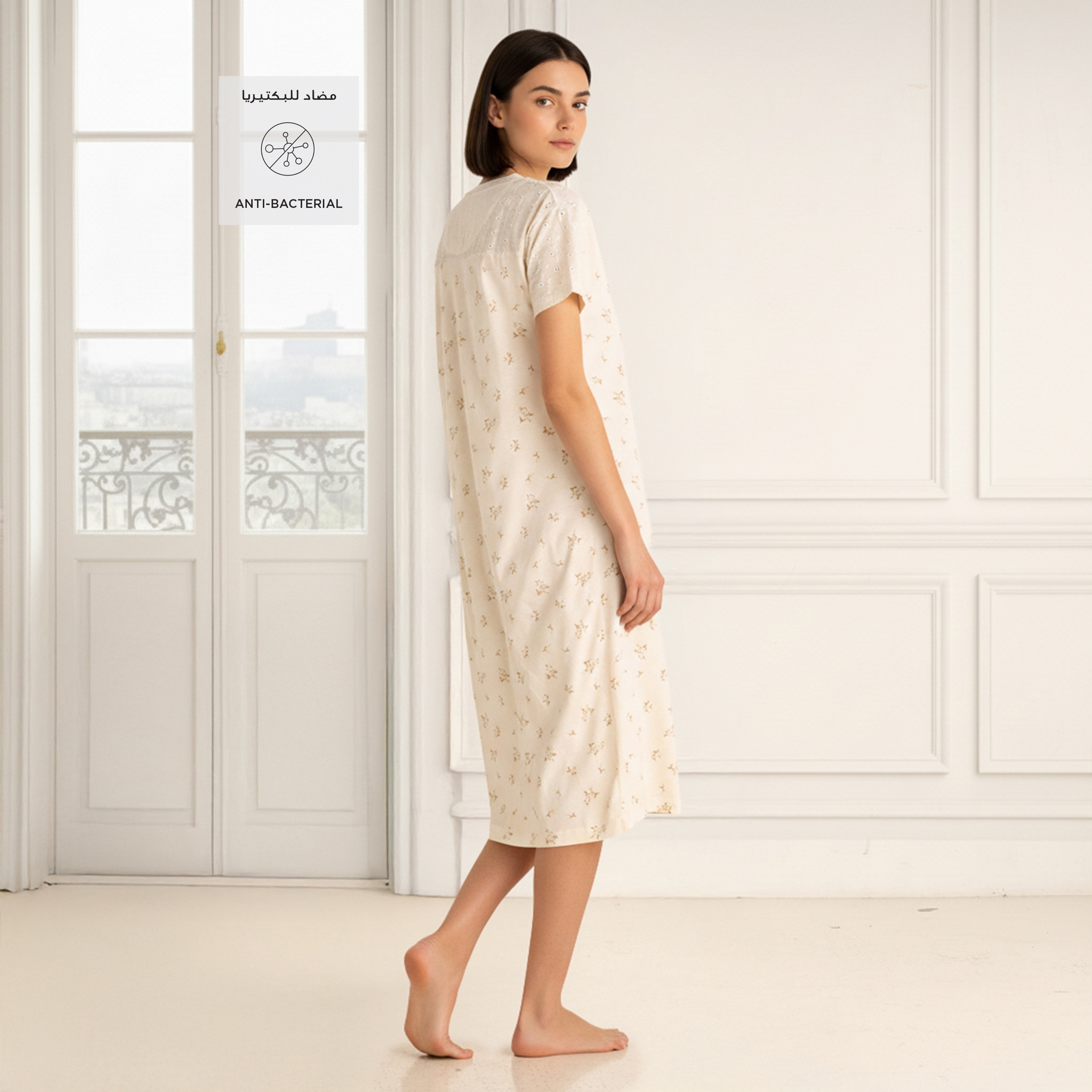 Embroidered Cotton Night Dress with Short Sleeves-women-clothing-nightwear-nighties-image-2