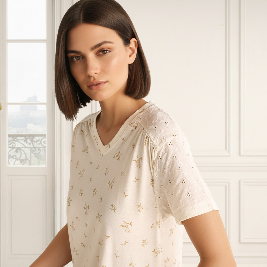 Embroidered Cotton Night Dress with Short Sleeves-women-clothing-nightwear-nighties-image-3