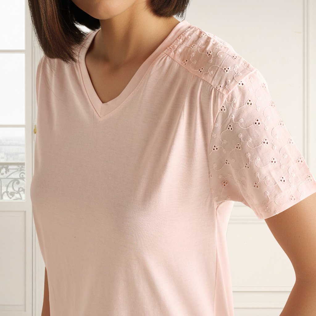 Night Dress Short Sleeves Embroidered Cotton-women-clothing-nightwear-nighties-image-3