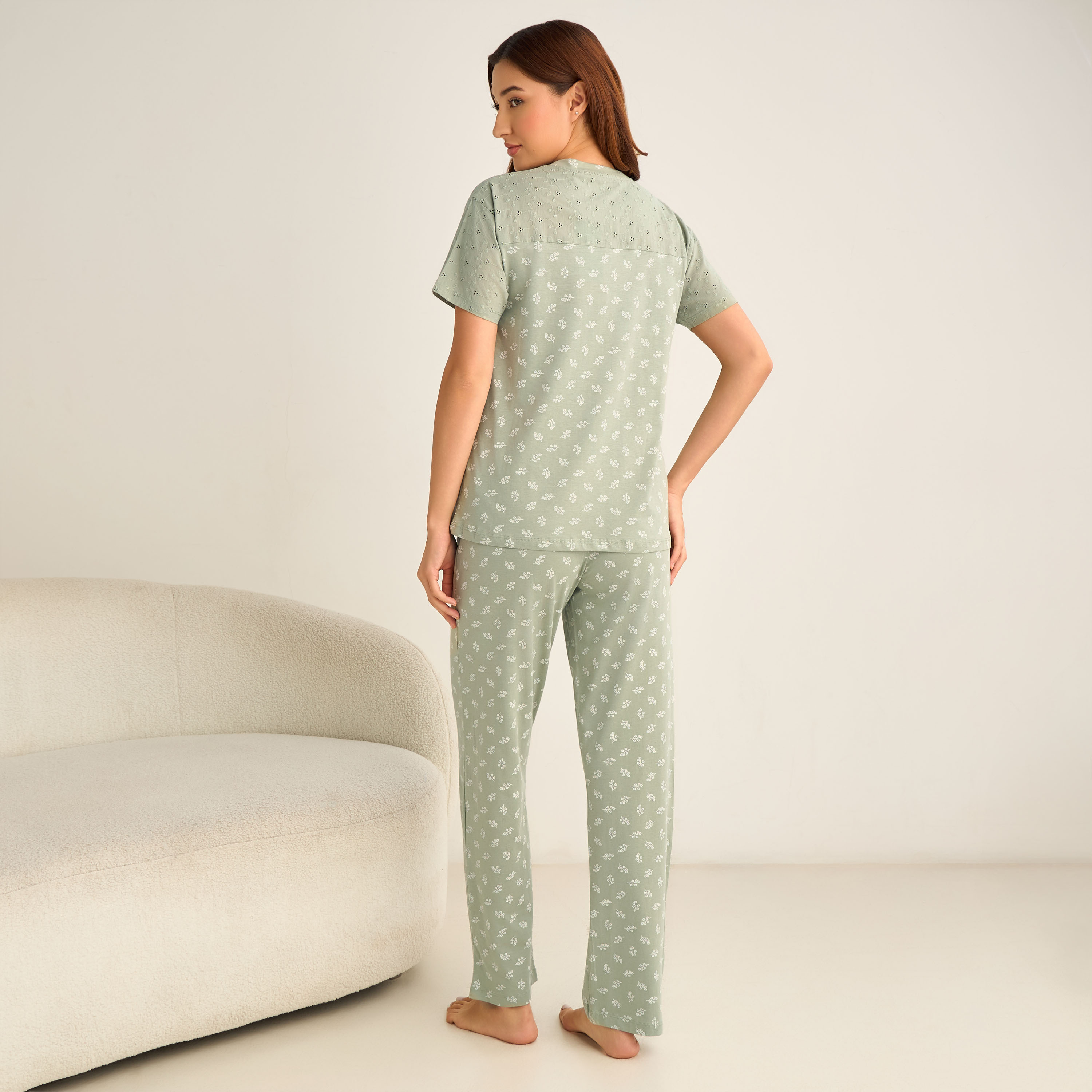 طقم بيجاما قطن تيشيرت وبنطلون-women-clothing-nightwear-pyjamas-longsets-image-3