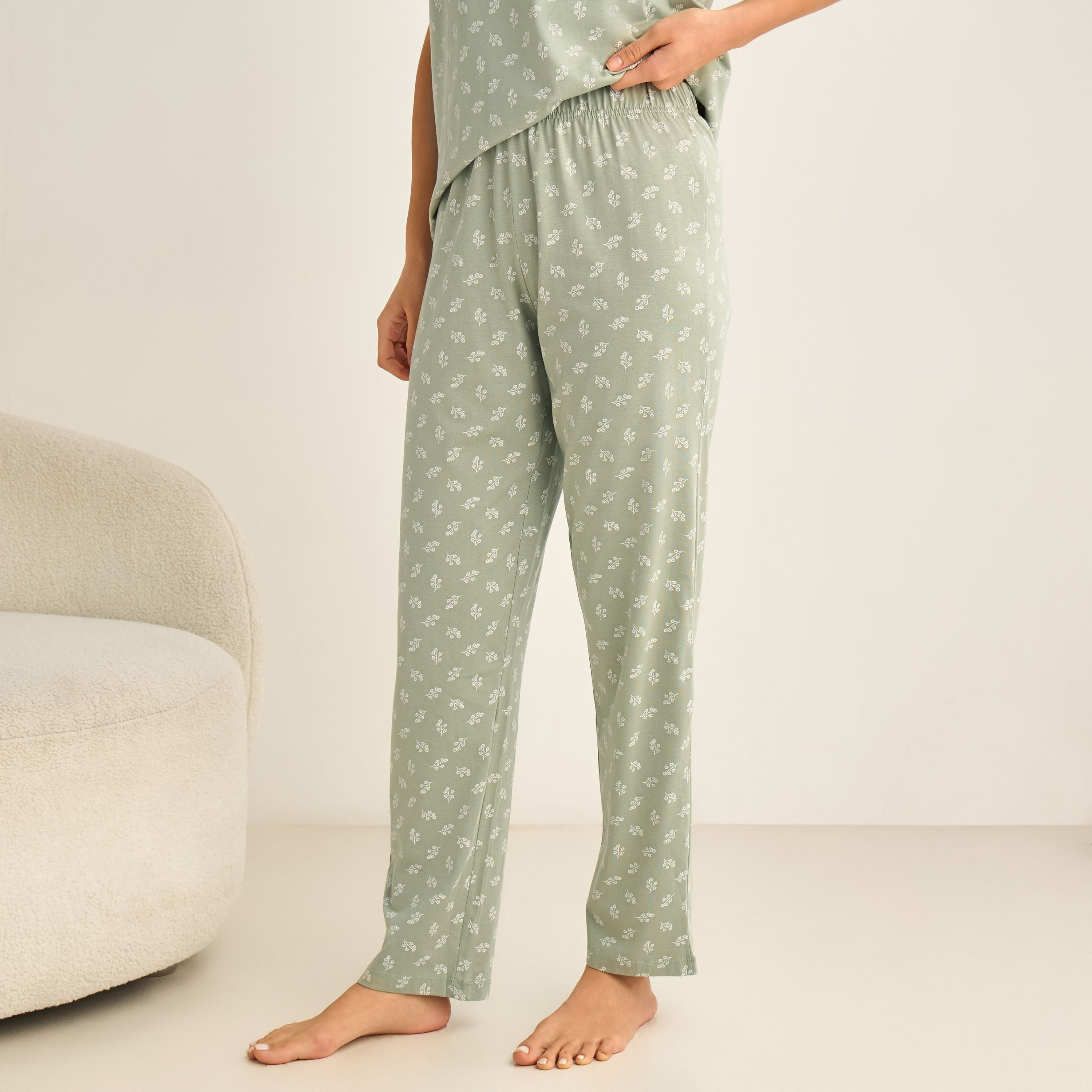 طقم بيجاما قطن تيشيرت وبنطلون-women-clothing-nightwear-pyjamas-longsets-image-4