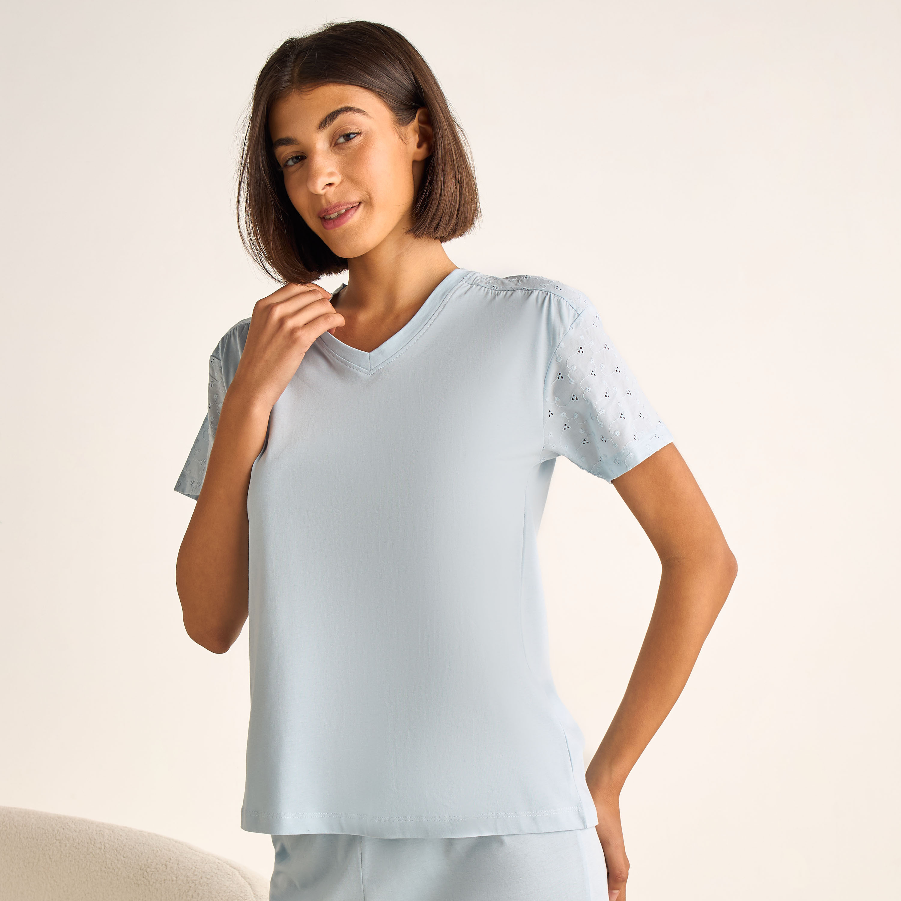 Pyjama Set T-shirt & Cotton Pants-women-clothing-nightwear-pyjamas-longsets-image-1