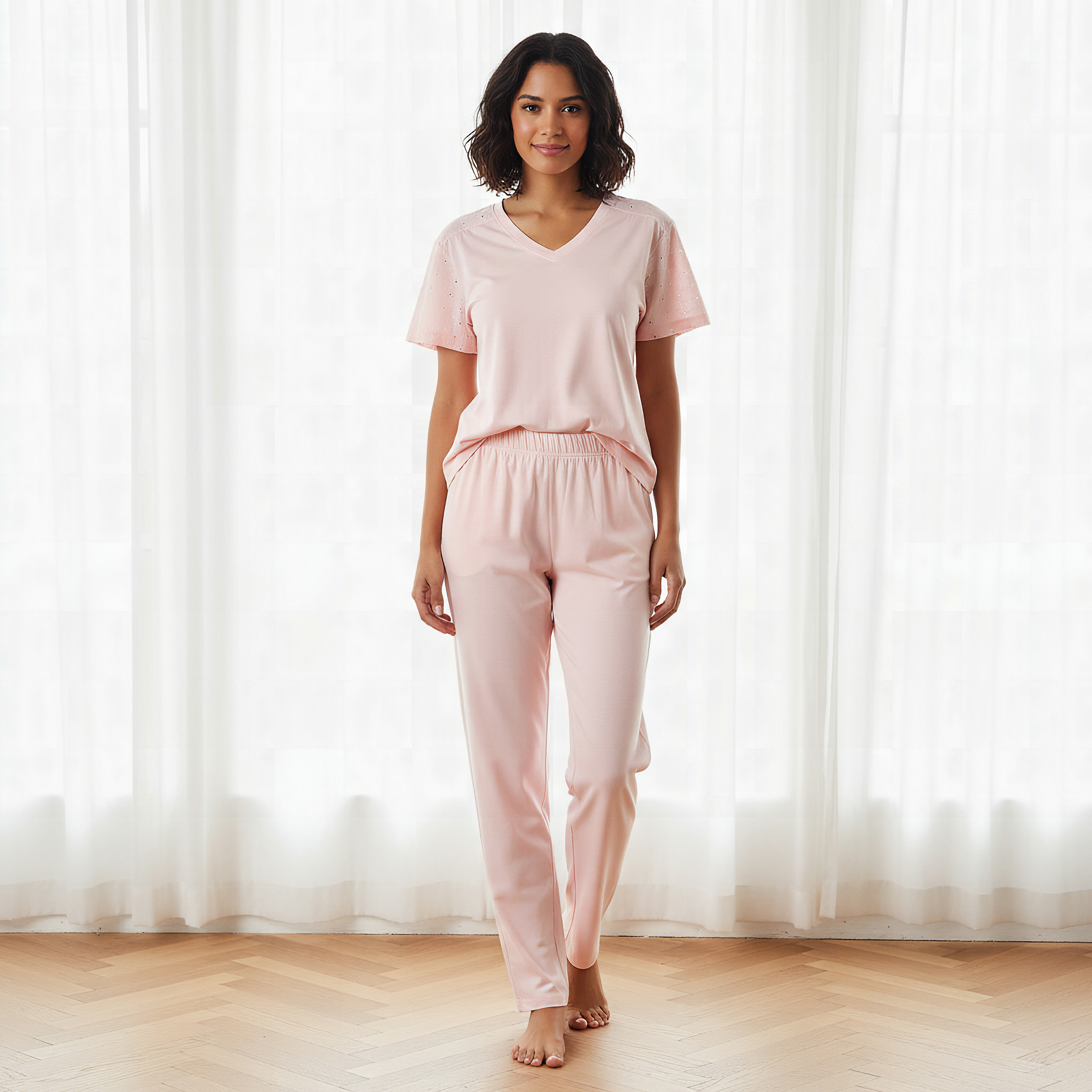 Pyjama Set T-shirt & Cotton Pants-women-clothing-nightwear-pyjamas-longsets-image-1