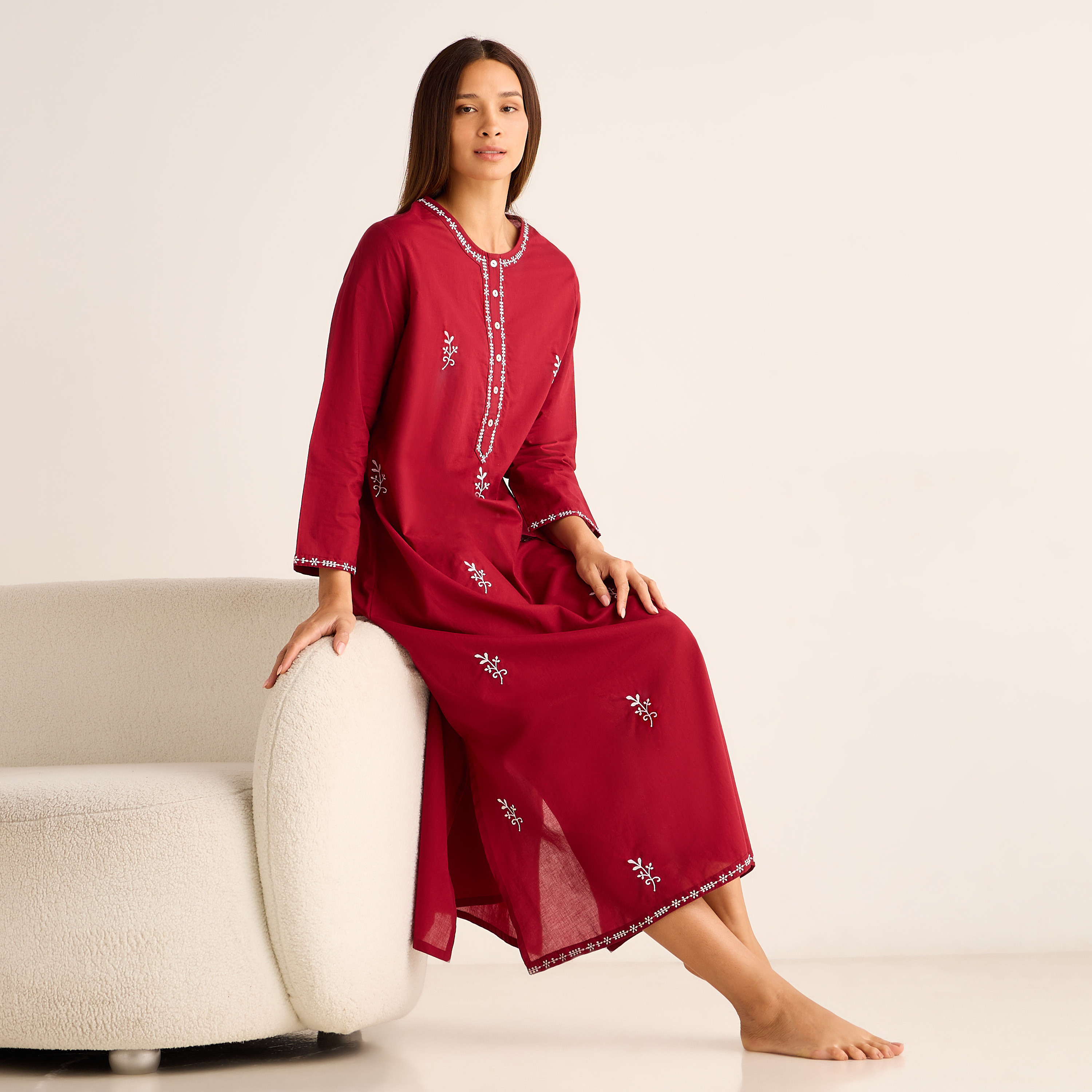 Night Gown Long Sleeves Floral Embroidery Cotton-women-clothing-nightwear-nighties-image-5