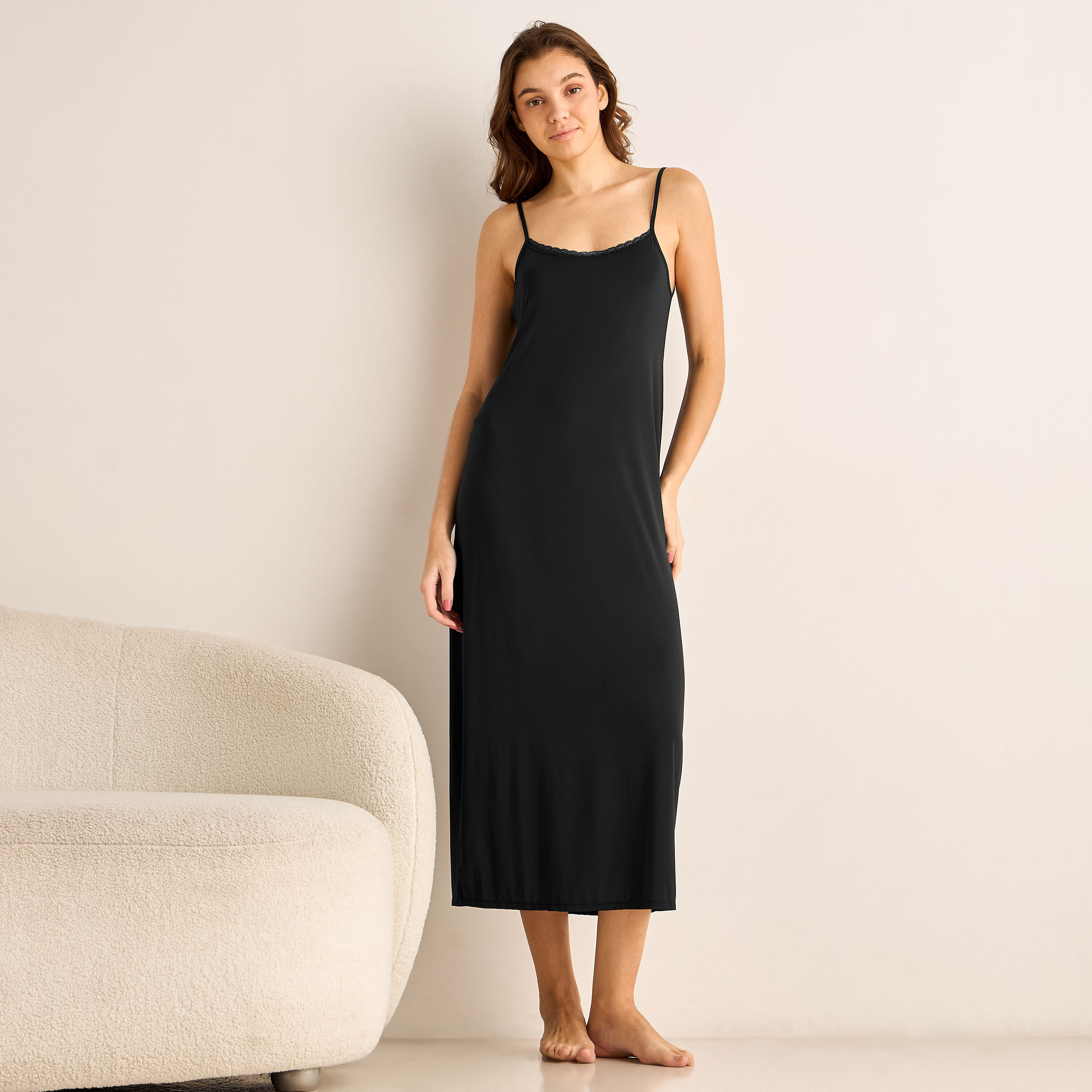 Midi Slip Dress Sleeveless Lace Trim-women-clothing-nightwear-nighties-image-1